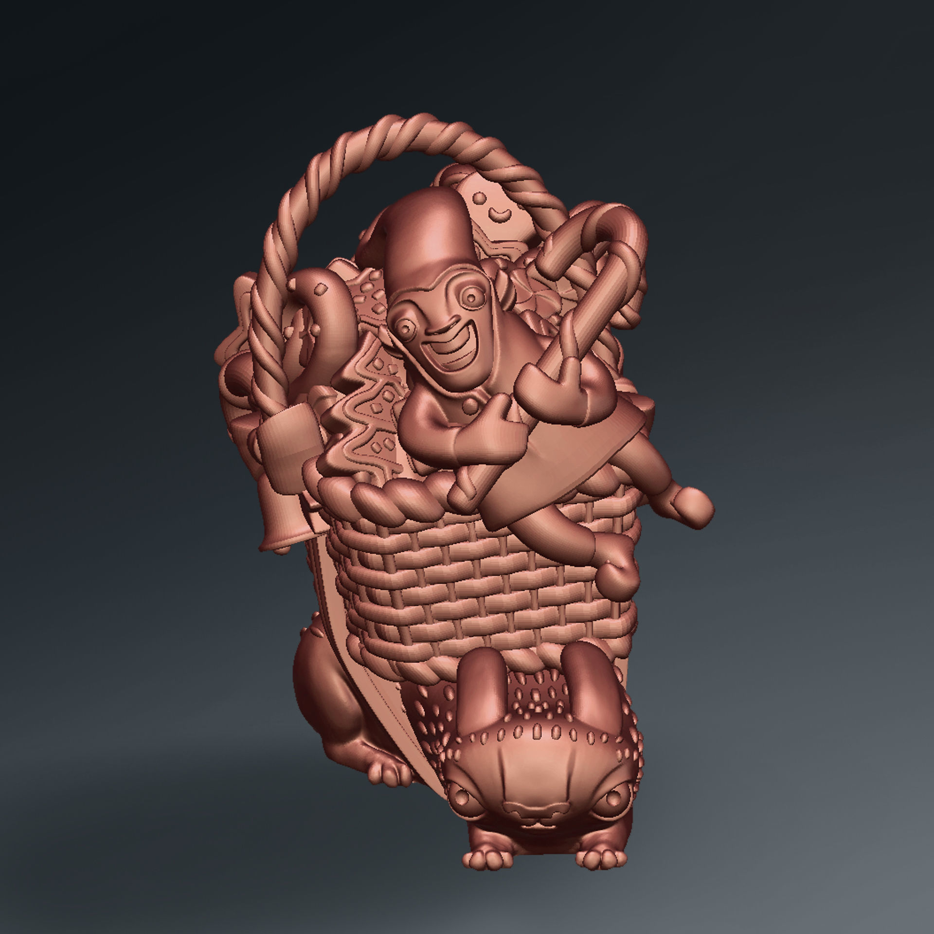 3D printed Funny Christmas elf with bunny and gifts 3D print model_2