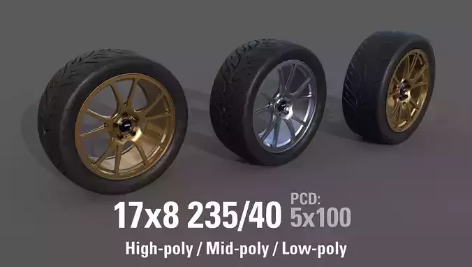 Konig Freeform 17x8 PCD 5x100 with Federal 595 RS 235 40 Low-poly 3D model