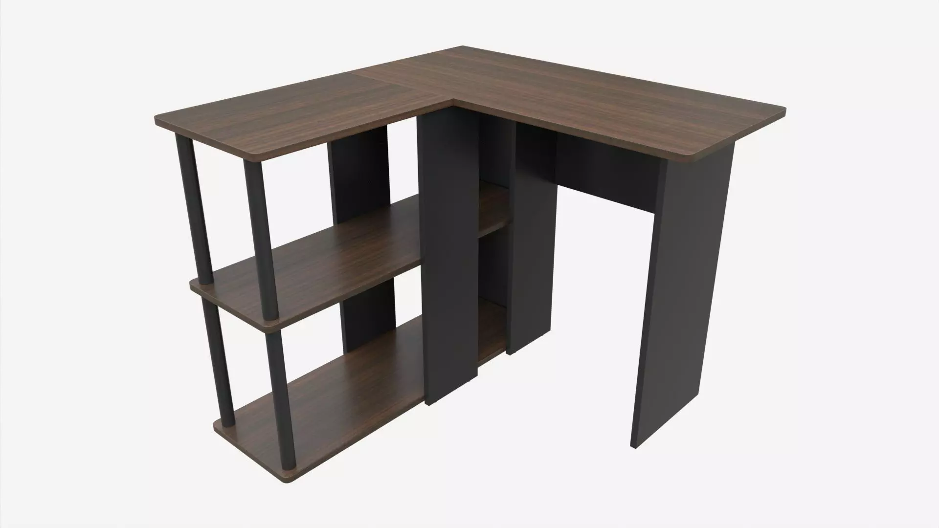 L-shape Desk with Bookshelf 3D model_0