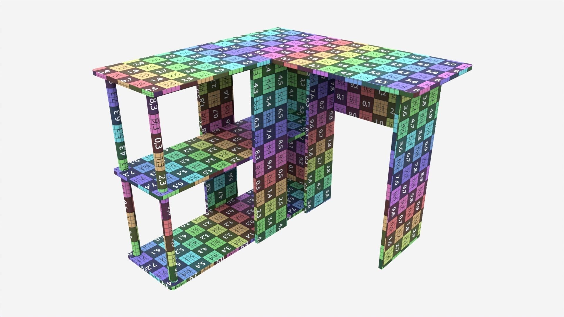 L-shape Desk with Bookshelf 3D model_7