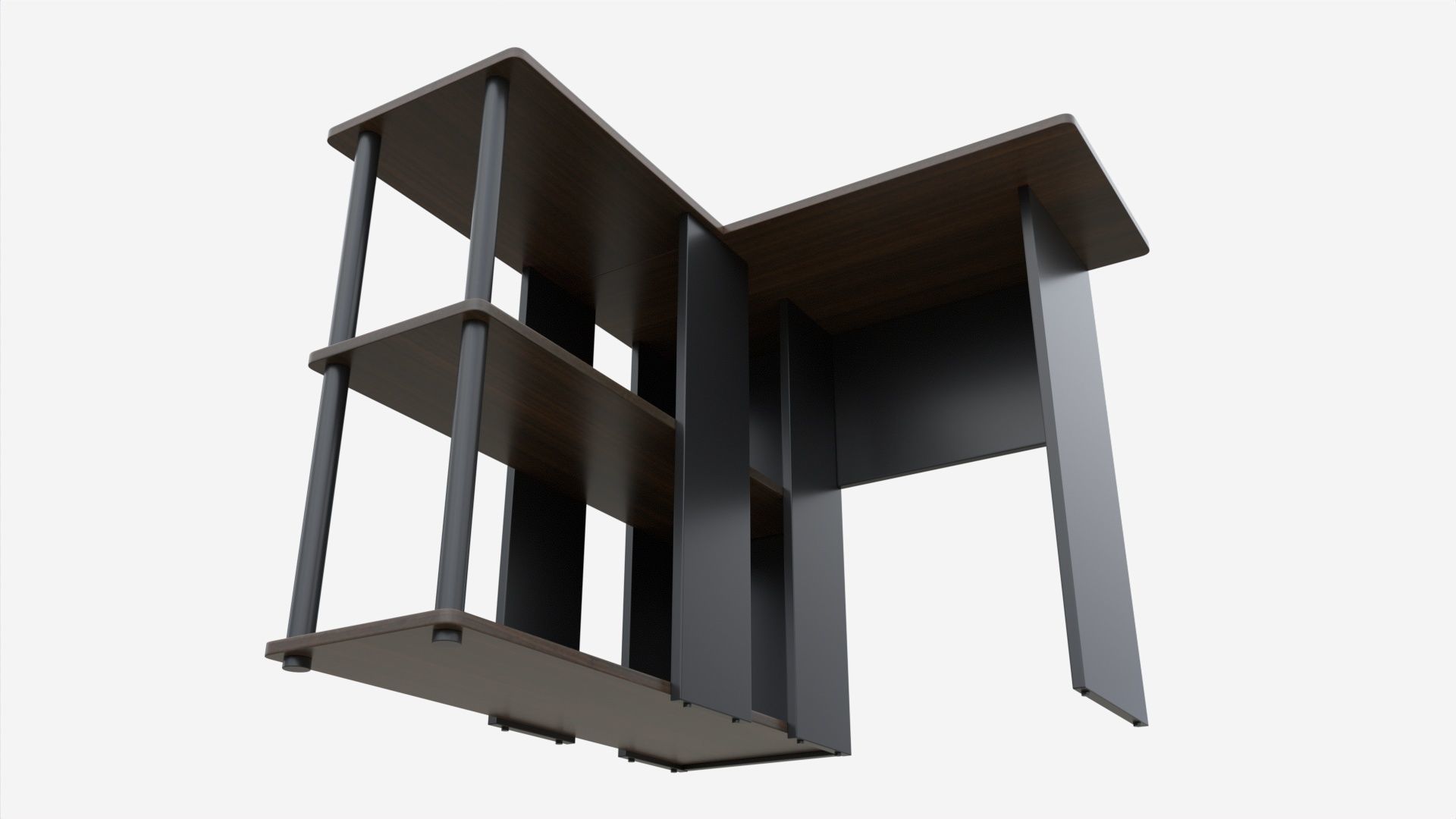 L-shape Desk with Bookshelf 3D model_3