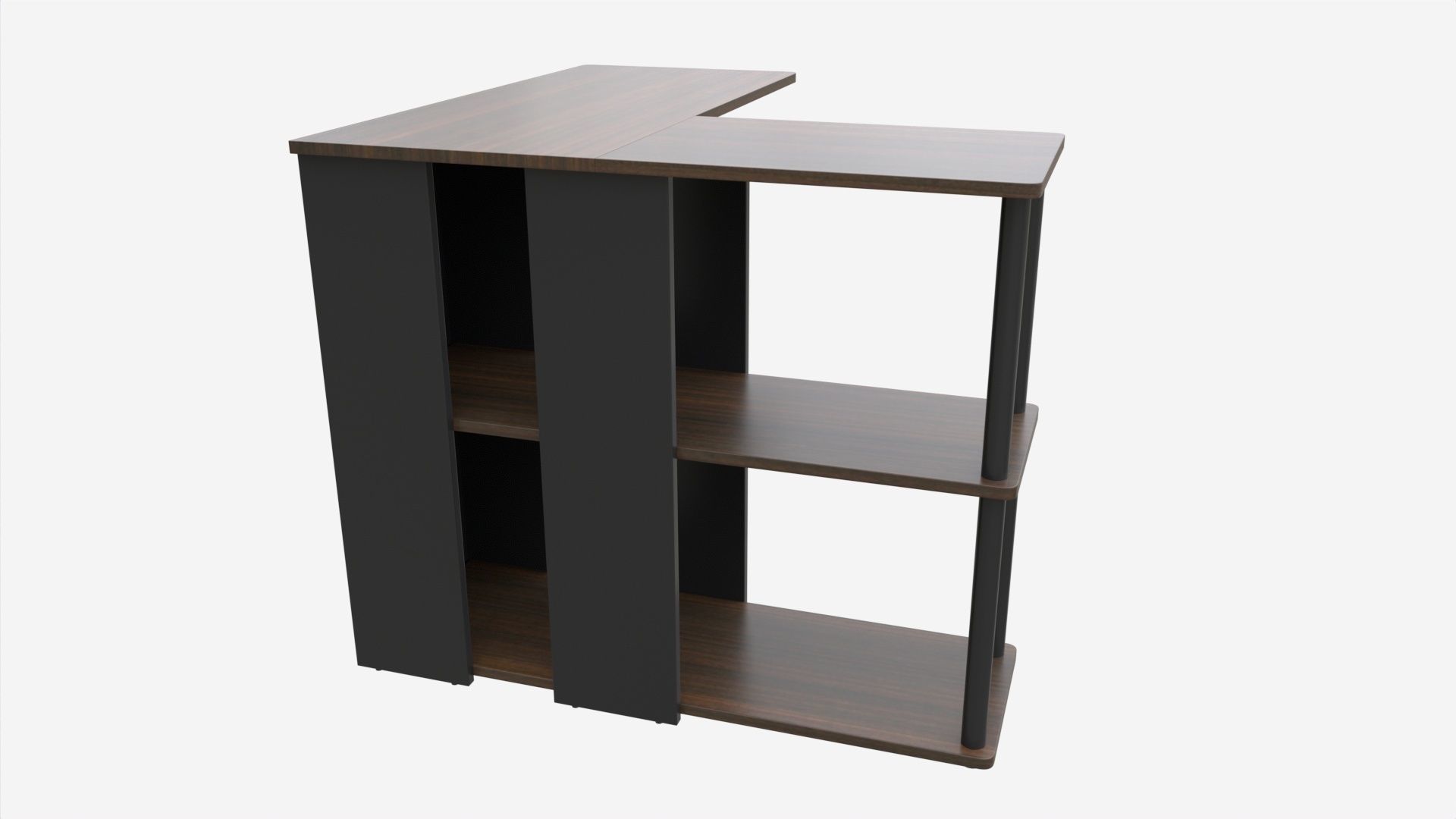 L-shape Desk with Bookshelf 3D model_1