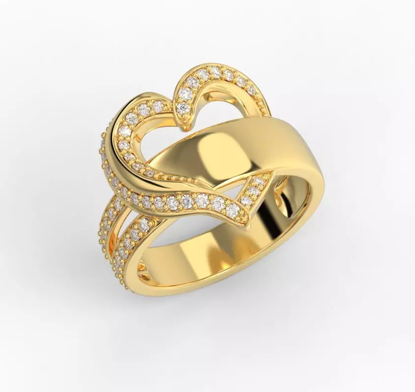 220303 R Ring with heart and twisted shank 3D print model