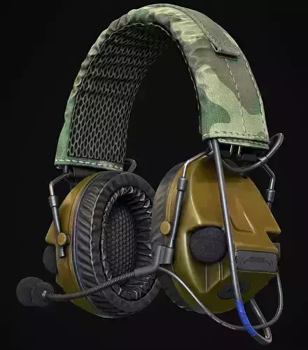 Game-Ready Headset camouflage with microphone Low-poly 3D model