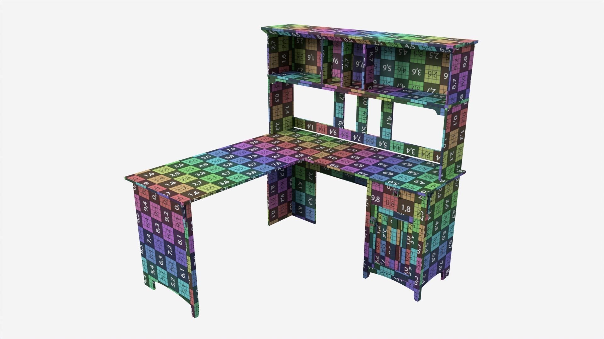 L-shape Desk with Shelf 3D model_7