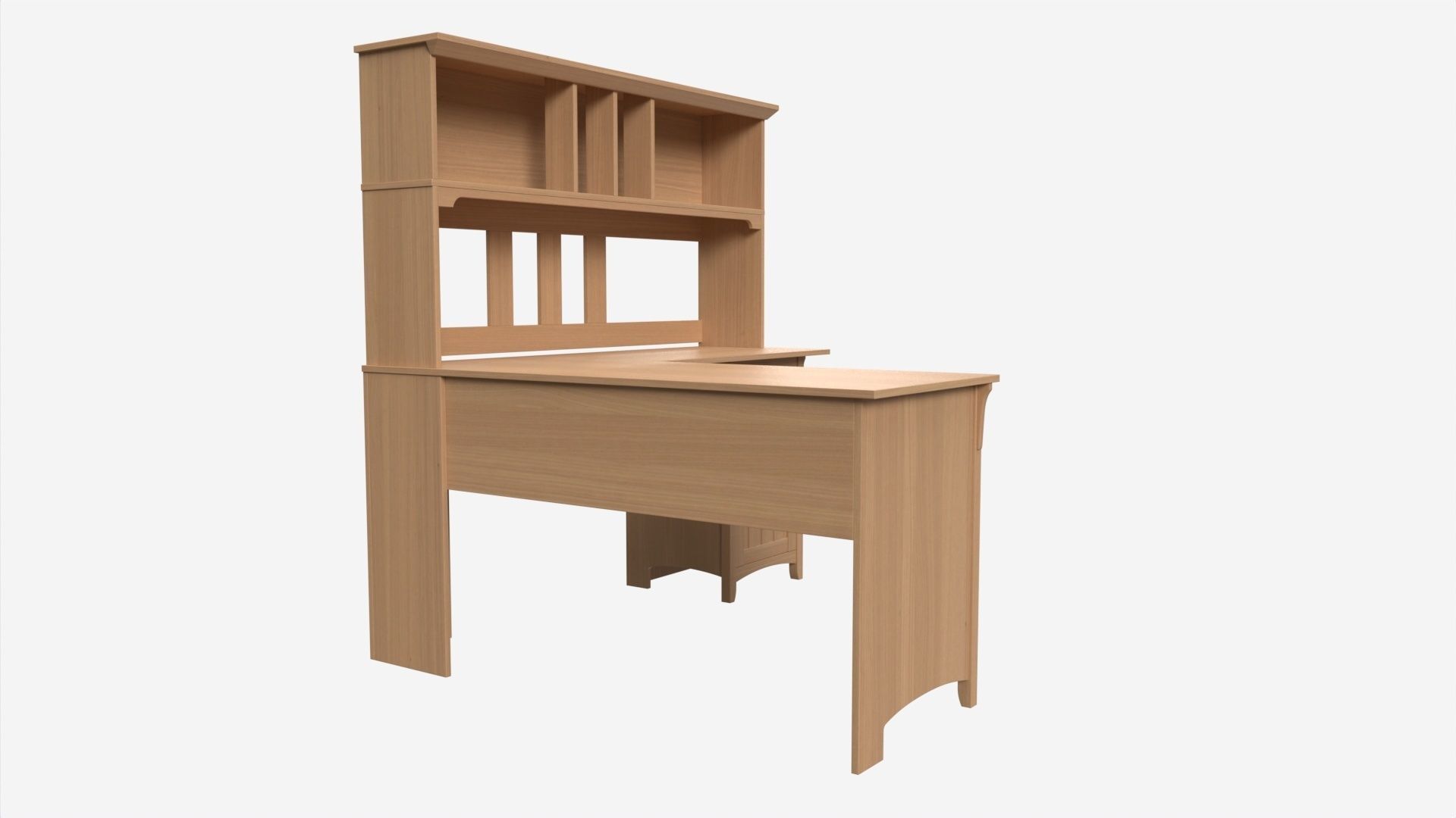 L-shape Desk with Shelf 3D model_1
