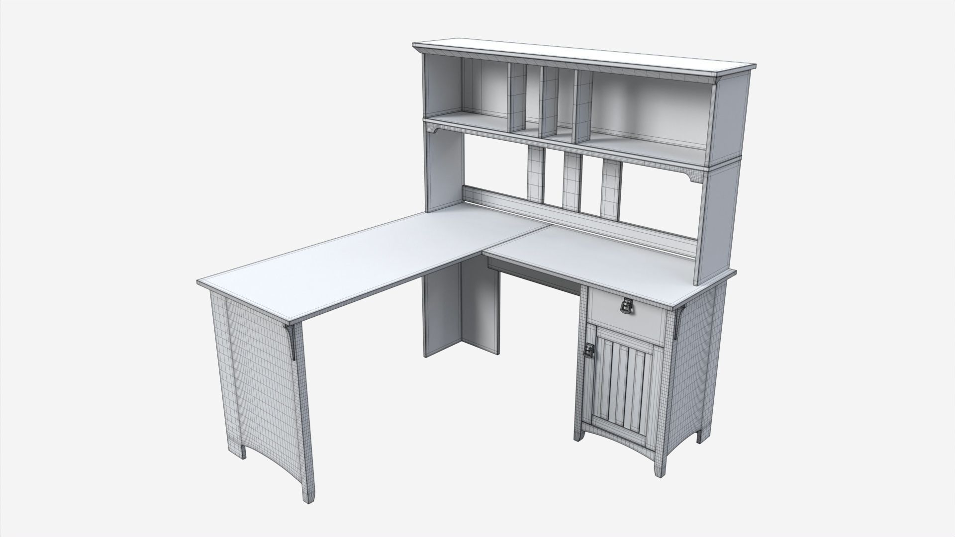 L-shape Desk with Shelf 3D model_6