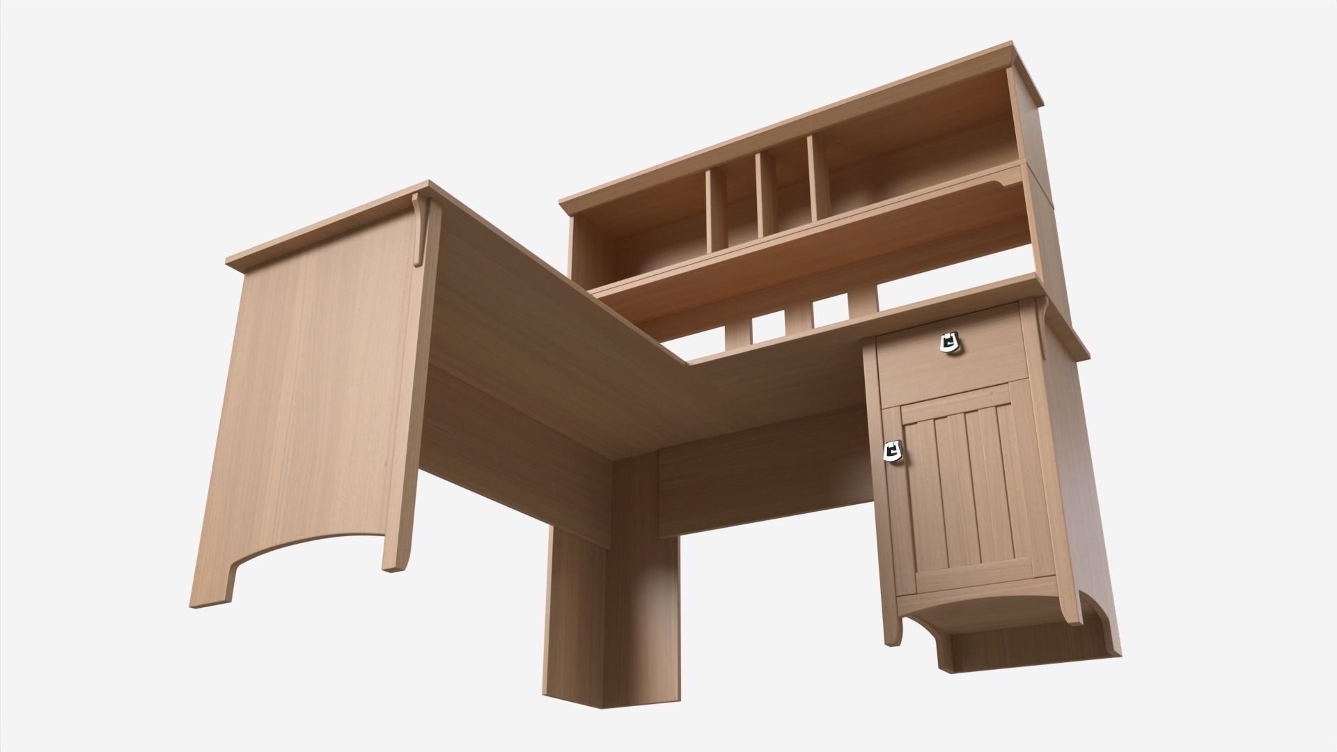 L-shape Desk with Shelf 3D model_3