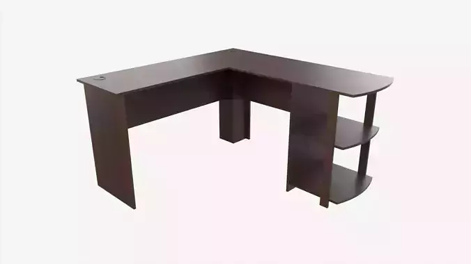 L-shape Desk with Side Bookshelves 3D model