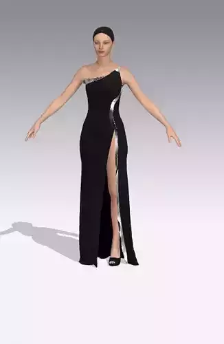 S CURVE DRESS BLACK  COLOR FABRIC AND METALIC