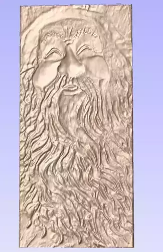 Wood Spirit Carving Old Man with Beard Wizard Wall Art 3D Model