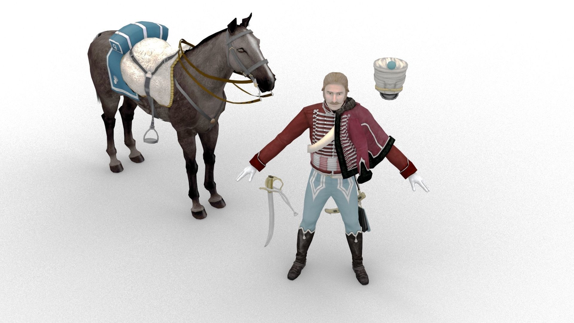 French Hussar Low-poly 3D model_7