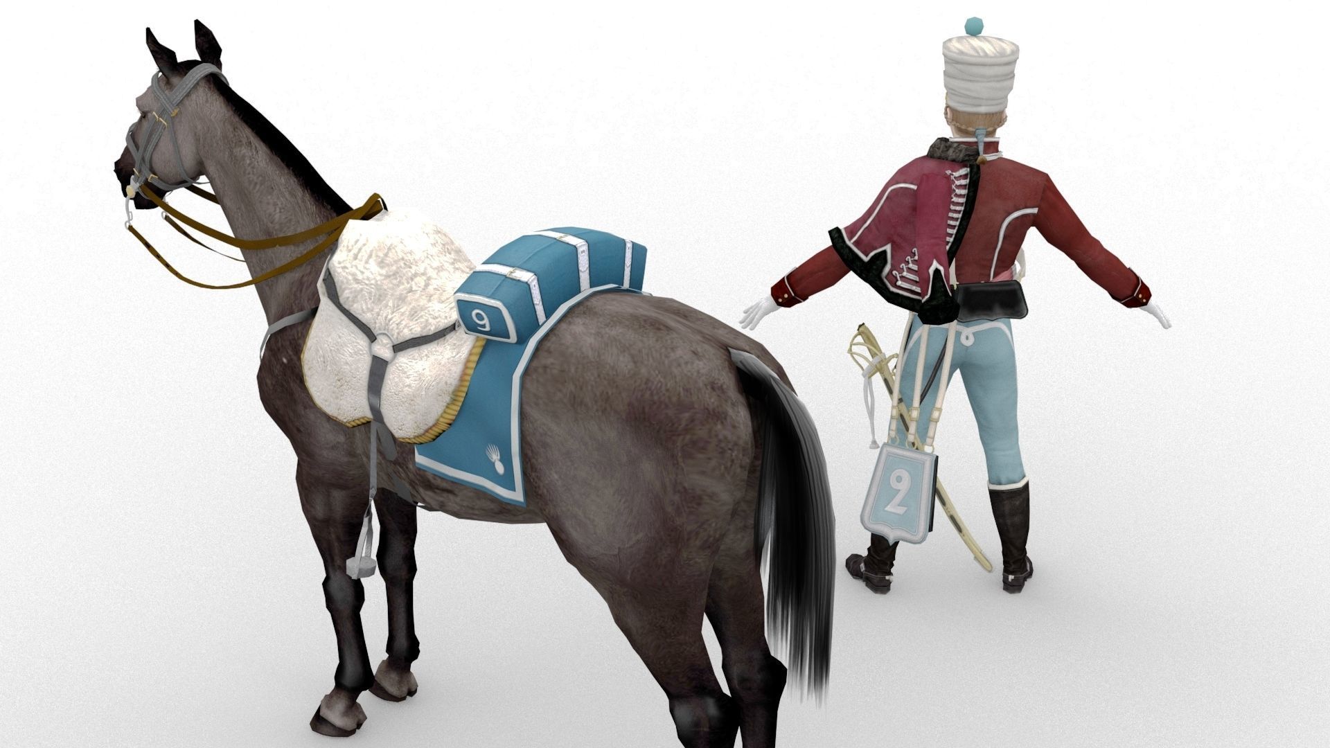 French Hussar Low-poly 3D model_2