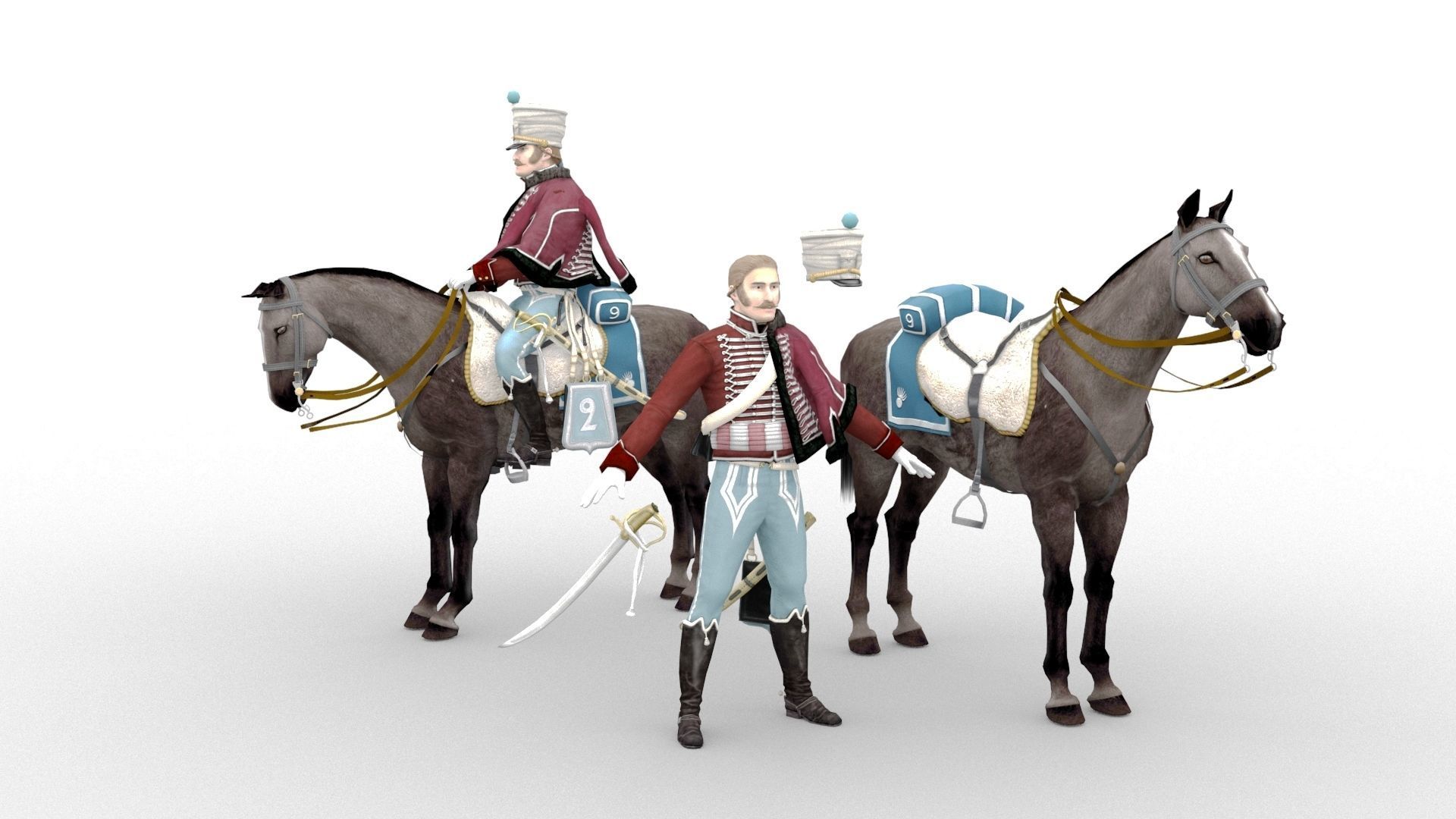 French Hussar Low-poly 3D model_3