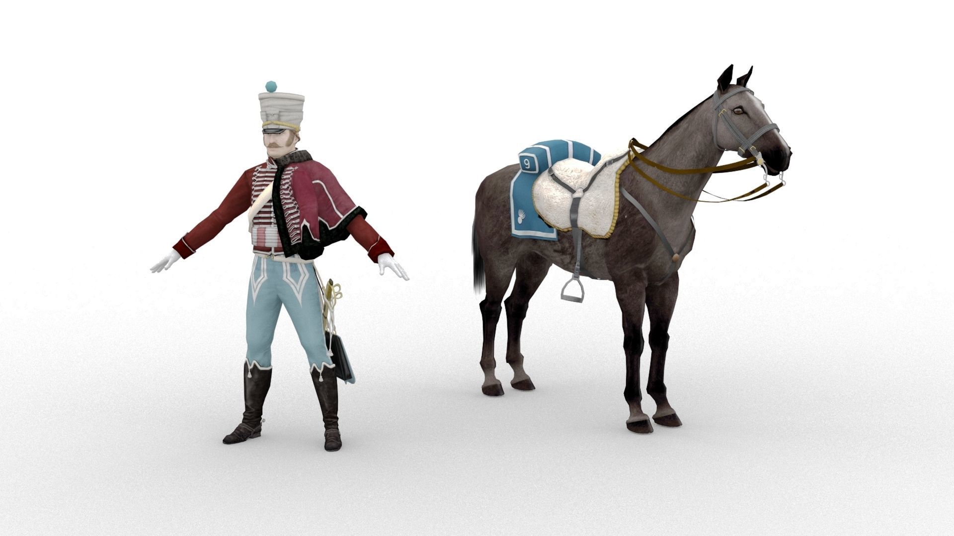 French Hussar Low-poly 3D model_1