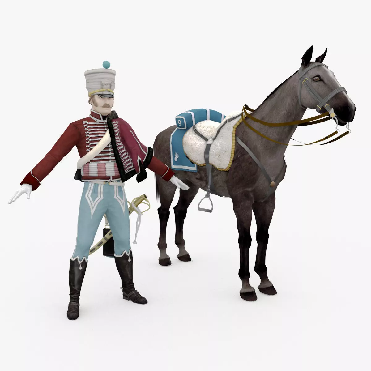 French Hussar Low-poly 3D model_0