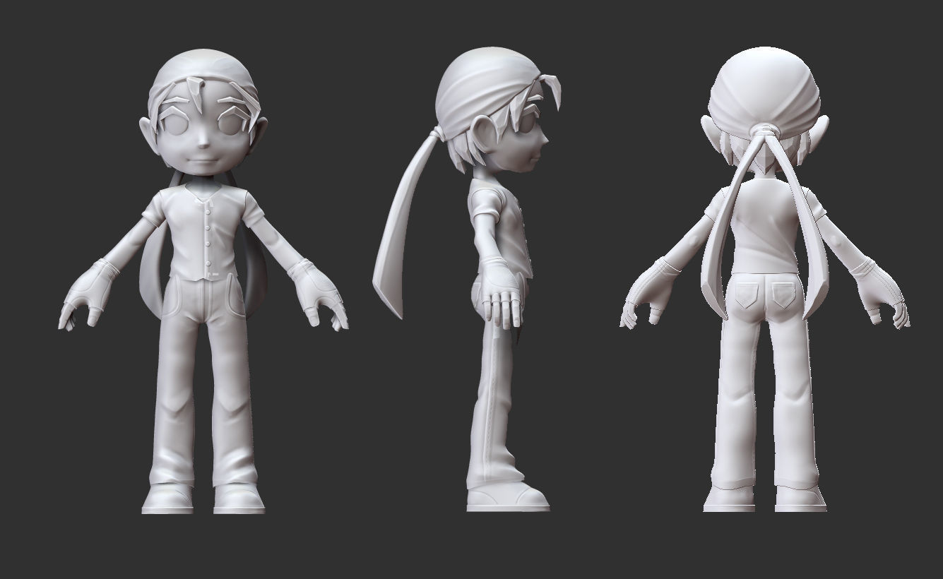 stylized anime boy half chibi character - Perfect to game engine Low-poly 3D model_5