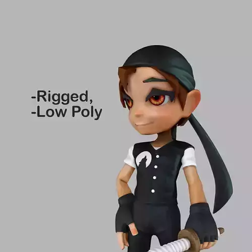 stylized anime boy half chibi character - Perfect to game engine Low-poly 3D model