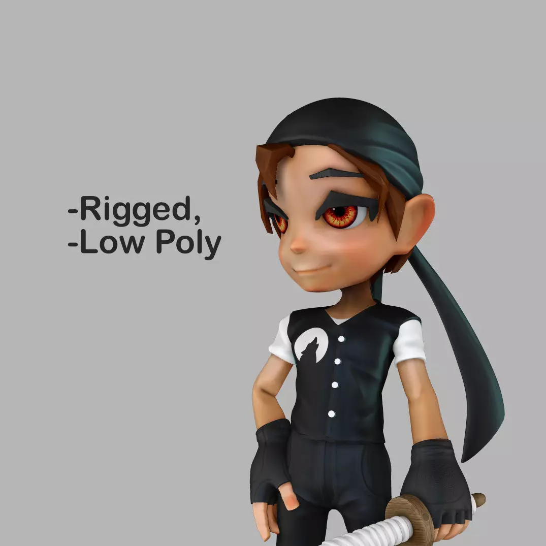 stylized anime boy half chibi character - Perfect to game engine Low-poly 3D model_0