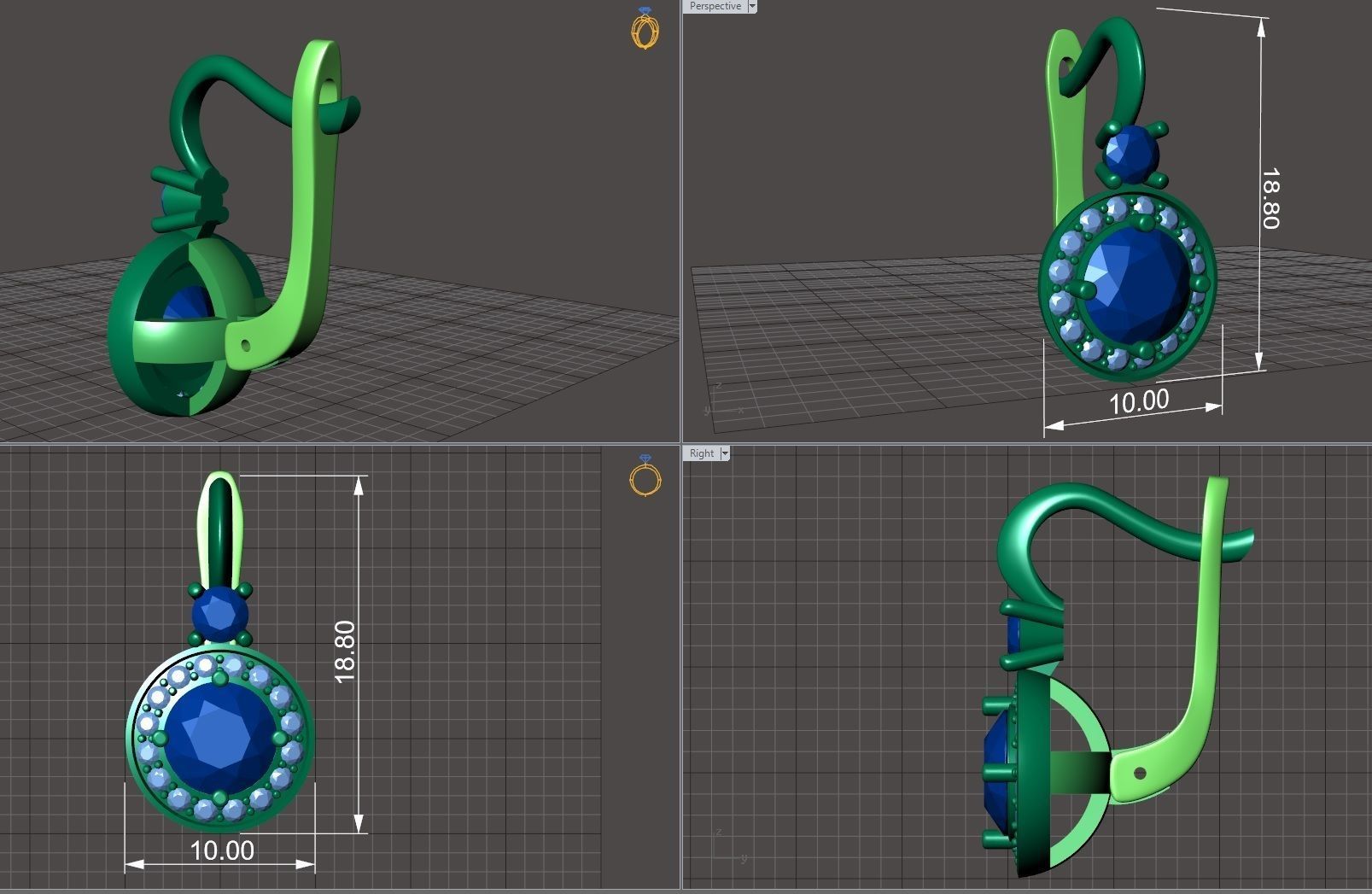 Earrings with diamonds 3D print model_10