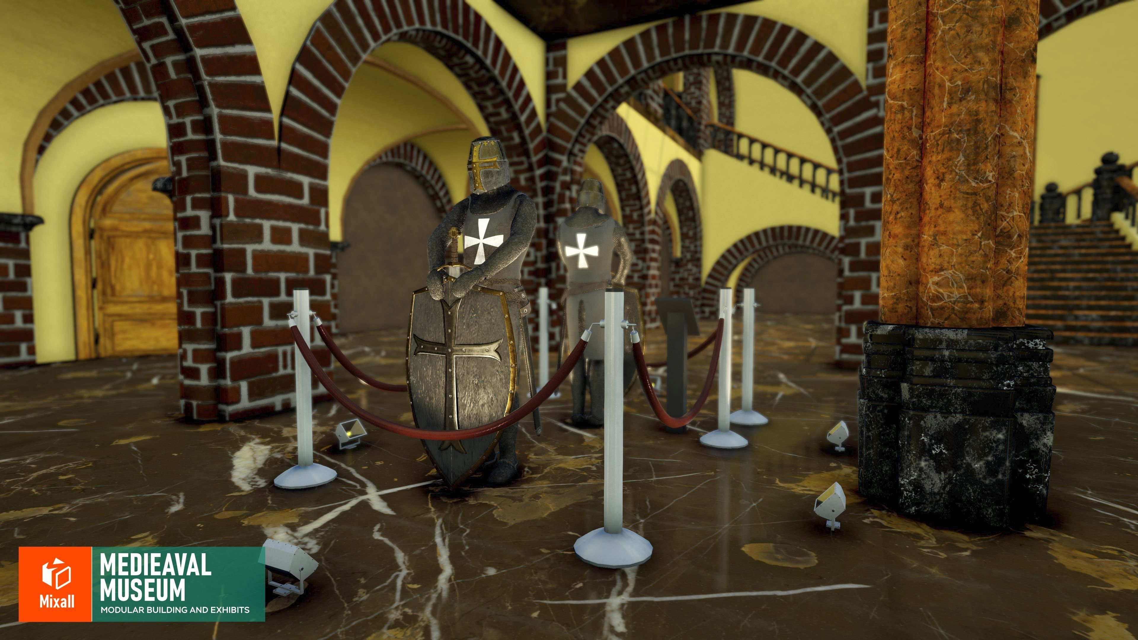 Medieval museum - modular building and exhibits Low-poly 3D model_3