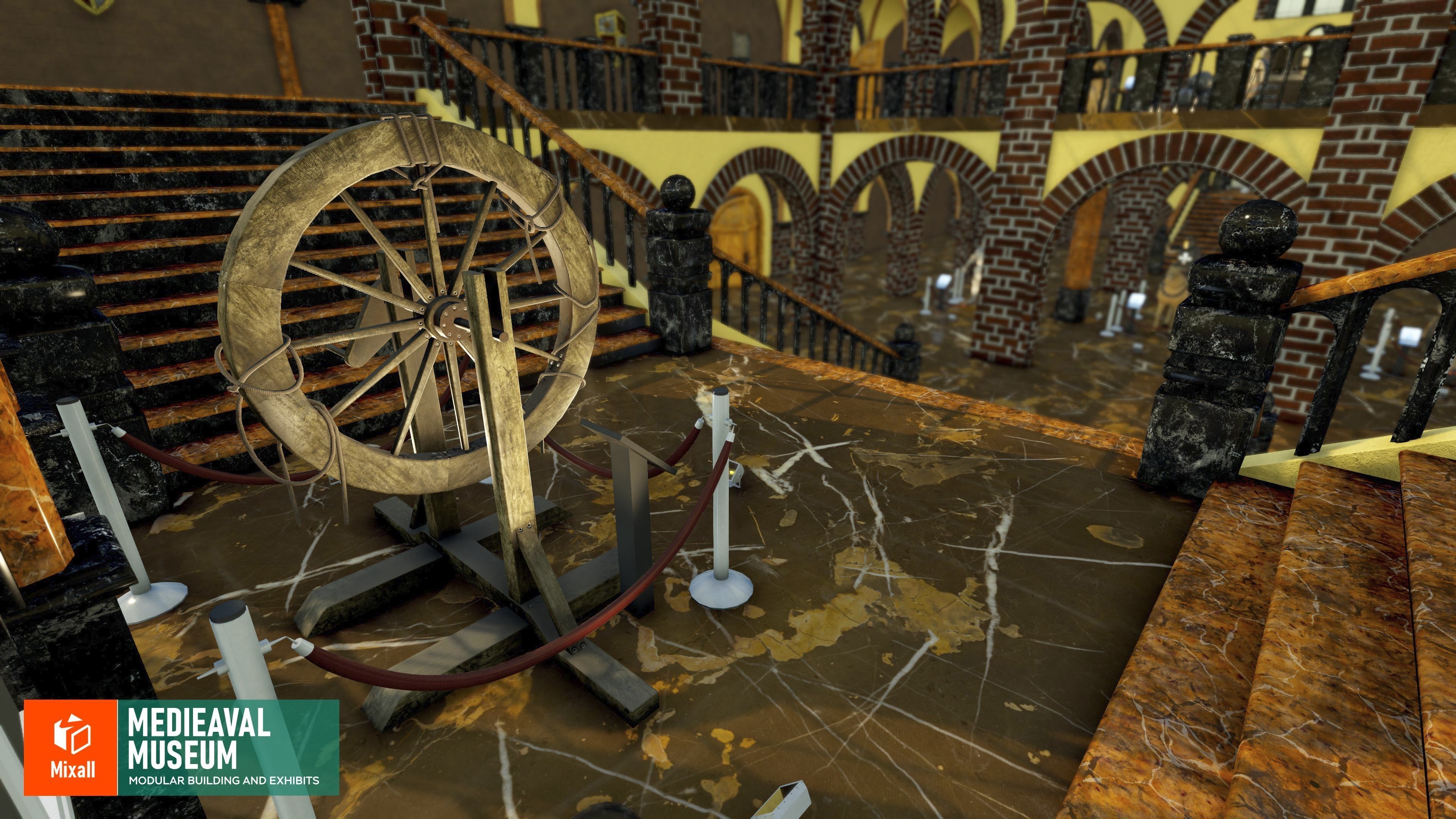 Medieval museum - modular building and exhibits Low-poly 3D model_14