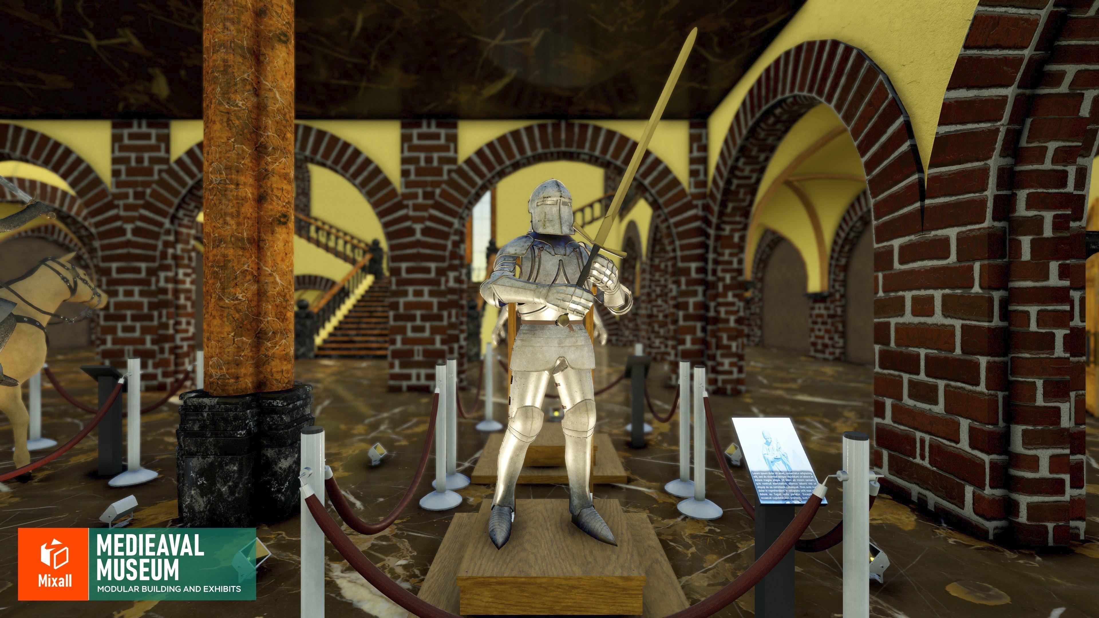 Medieval museum - modular building and exhibits Low-poly 3D model_4