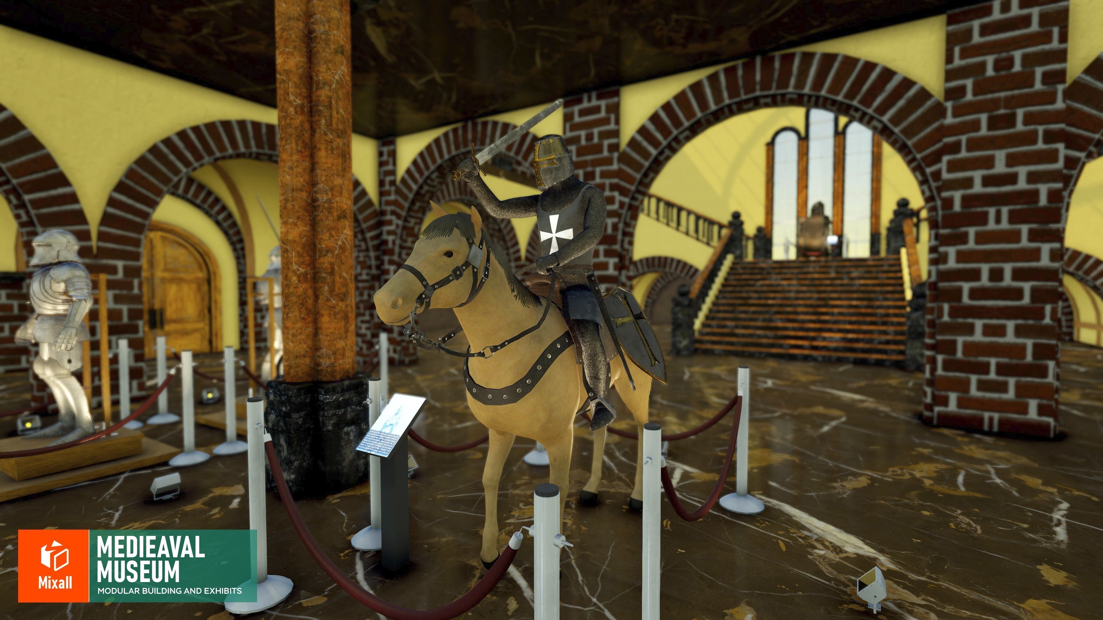 Medieval museum - modular building and exhibits Low-poly 3D model_2