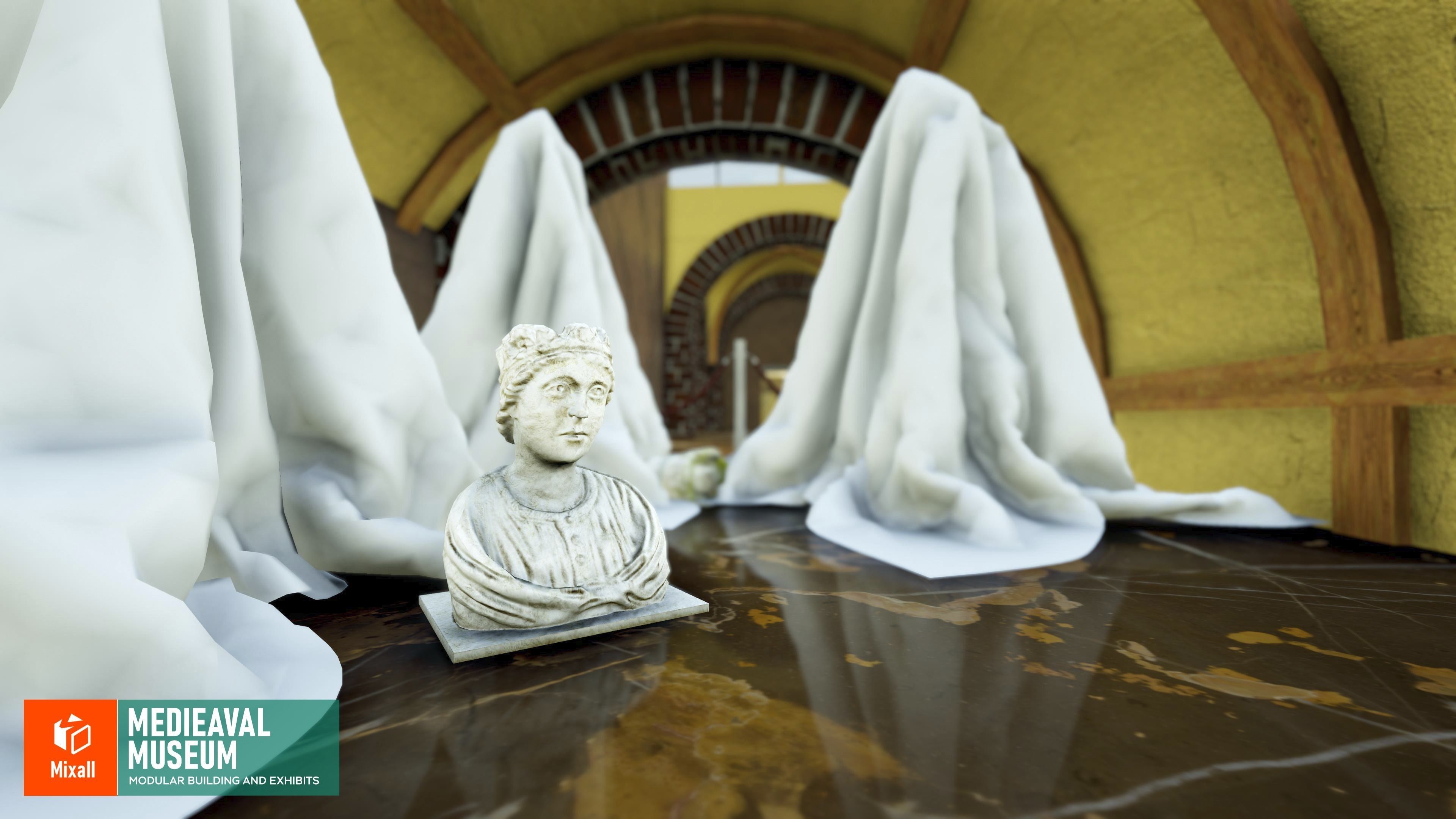 Medieval museum - modular building and exhibits Low-poly 3D model_6