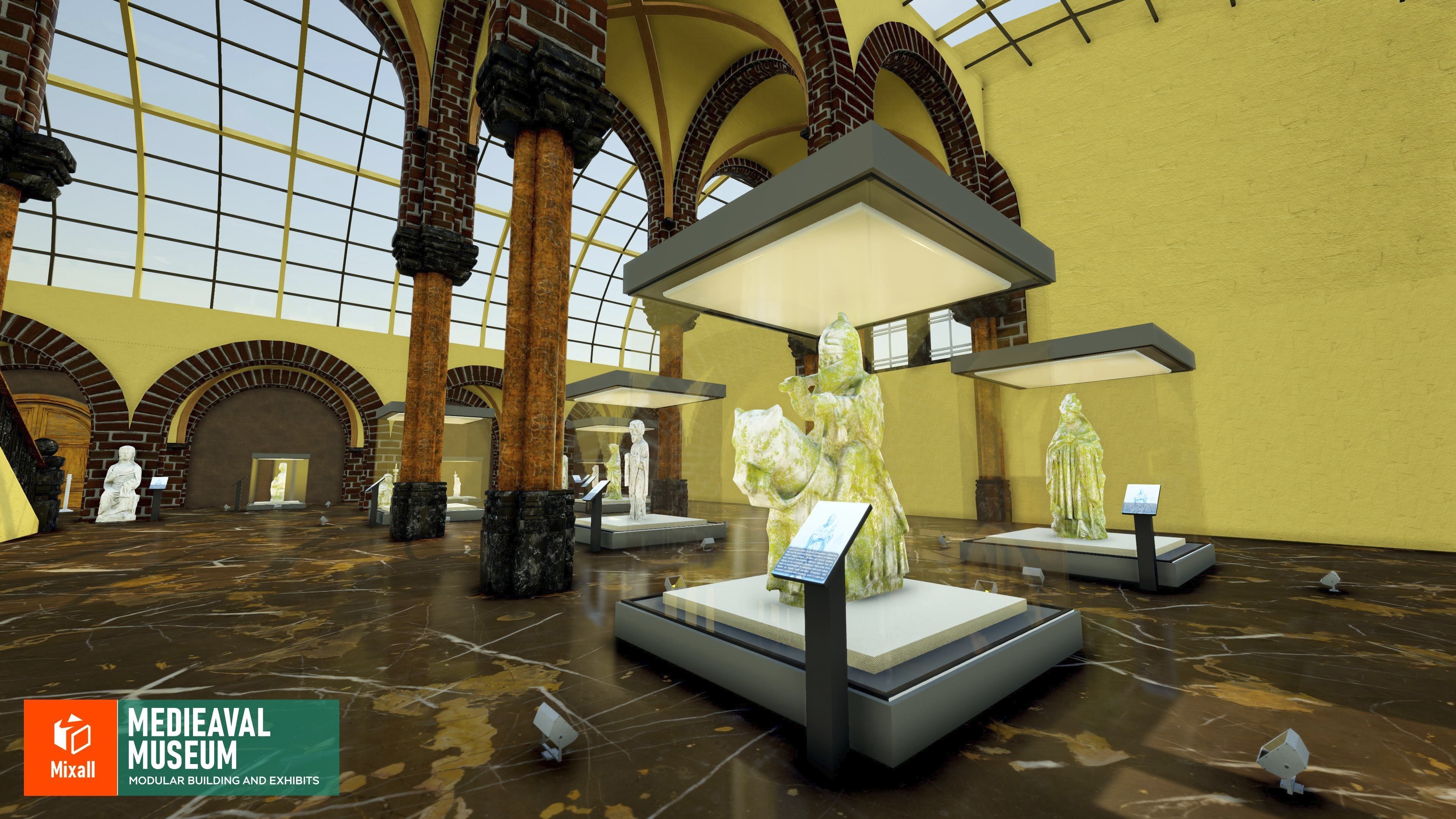 Medieval museum - modular building and exhibits Low-poly 3D model_9