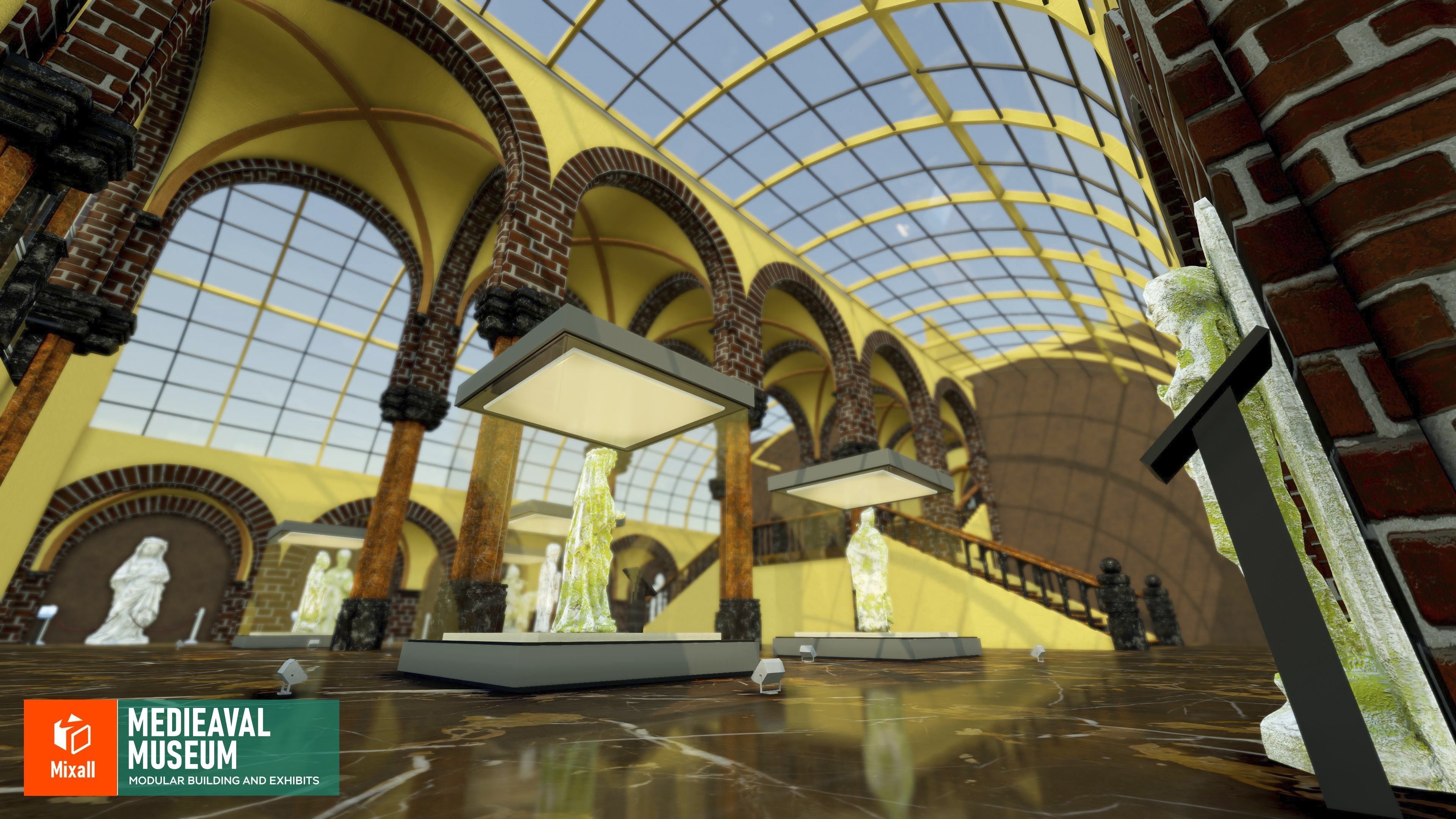 Medieval museum - modular building and exhibits Low-poly 3D model_11