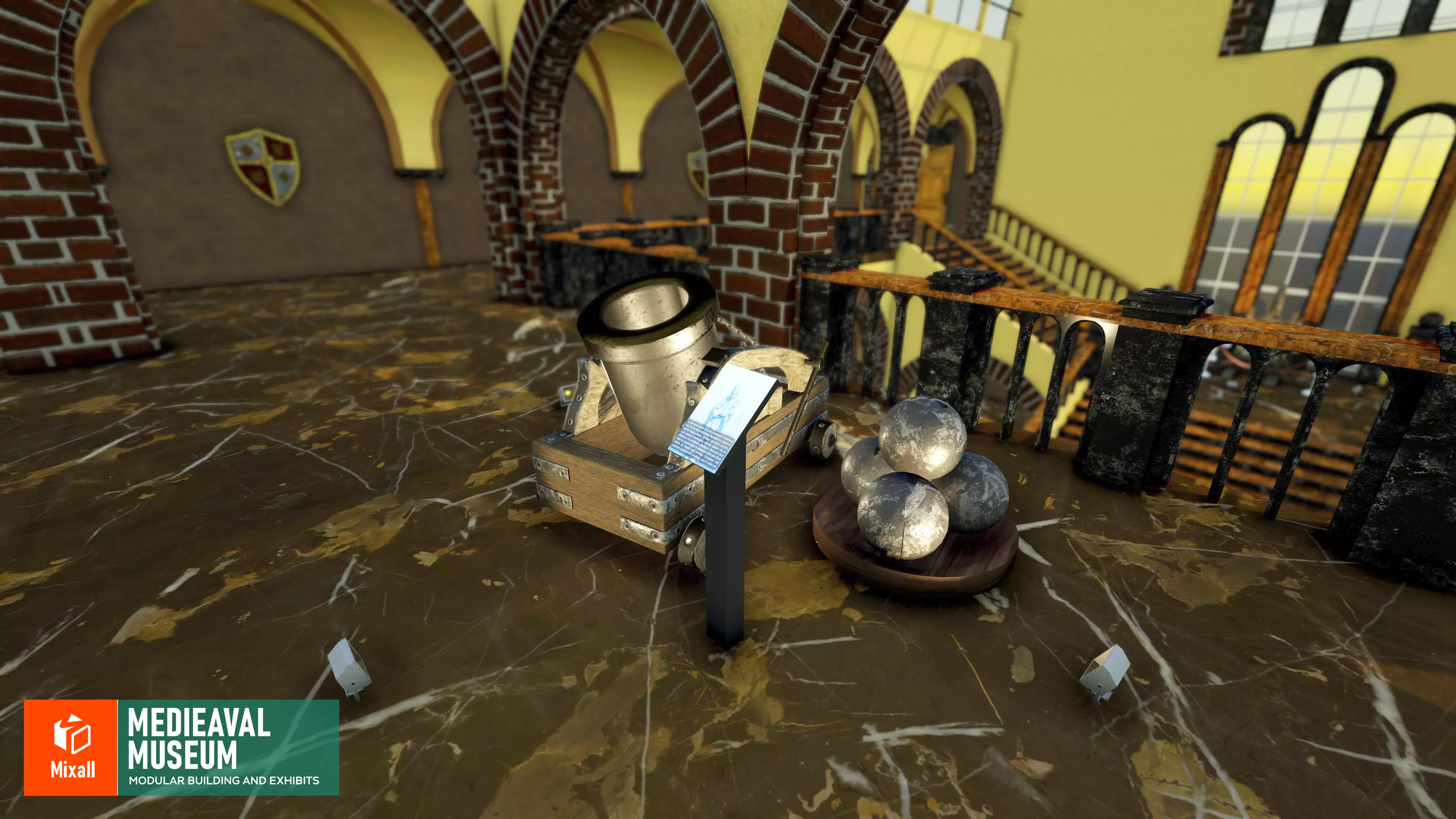 Medieval museum - modular building and exhibits Low-poly 3D model_0