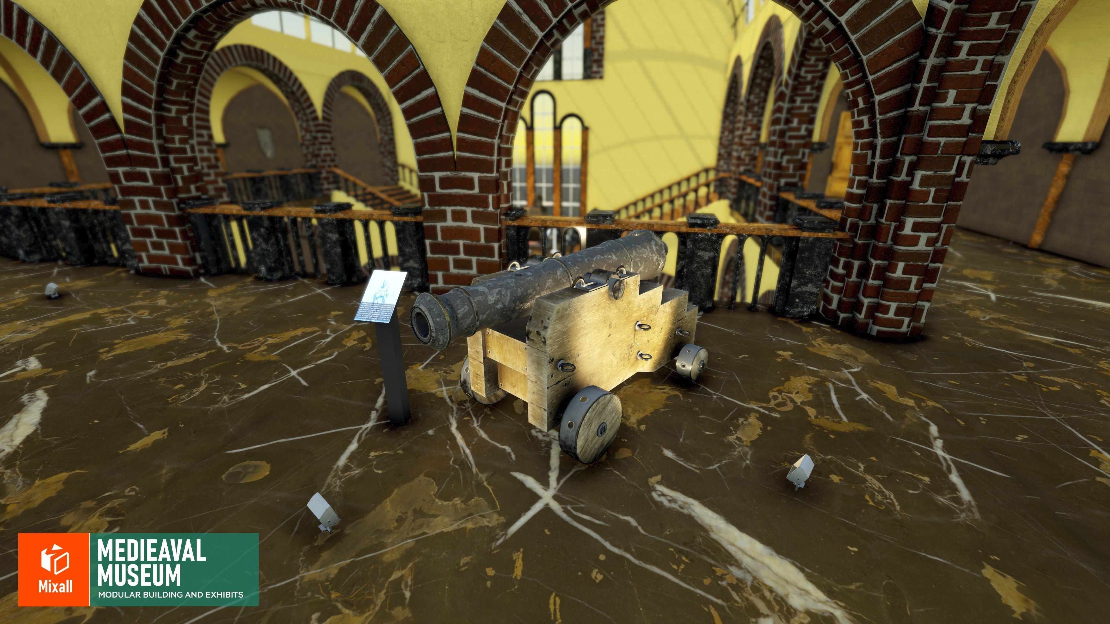 Medieval museum - modular building and exhibits Low-poly 3D model_12