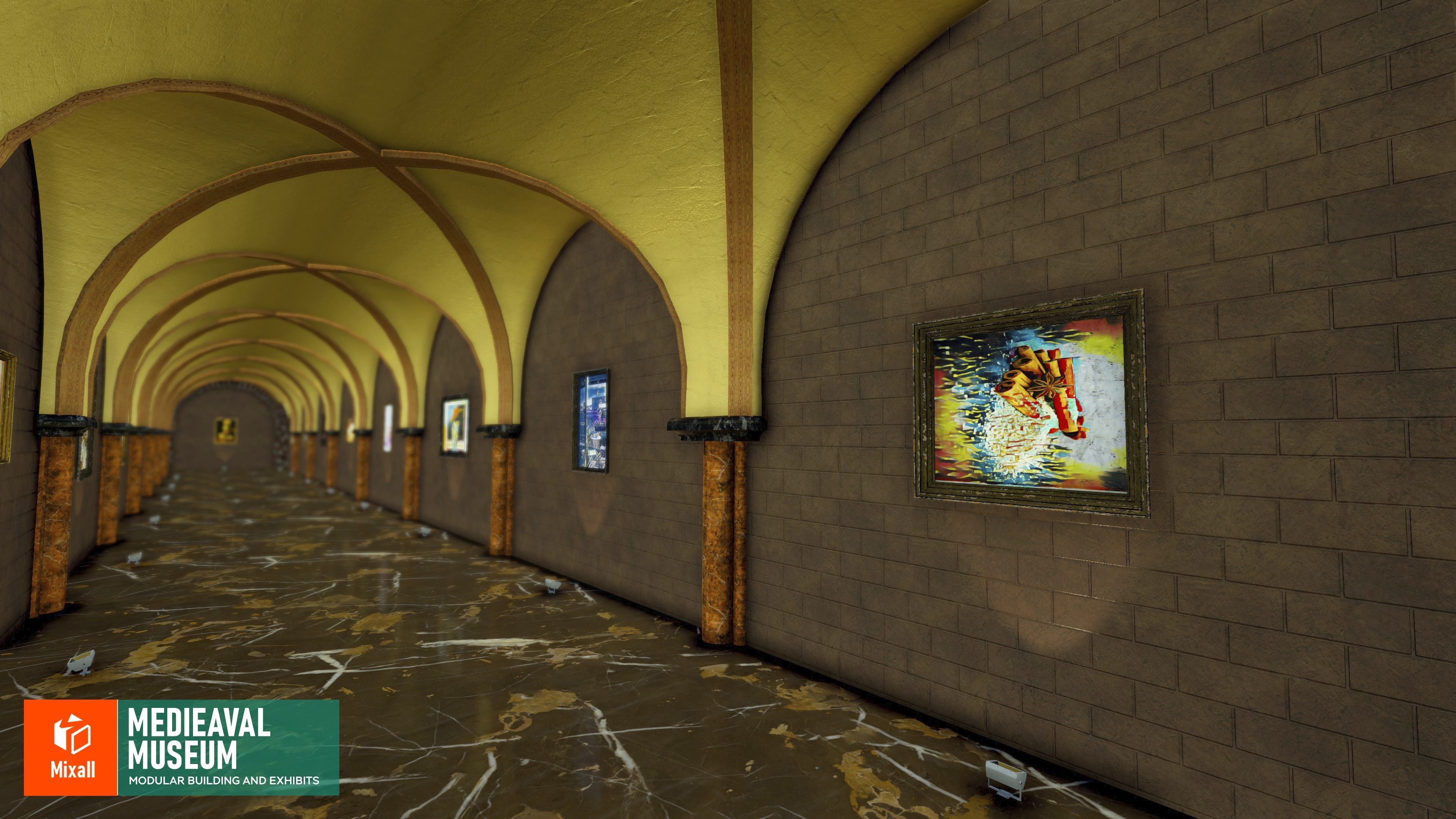 Medieval museum - modular building and exhibits Low-poly 3D model_13