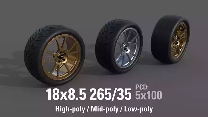 Konig Freeform 18x8 PCD 5x100 with Federal 595 RS 265 35 Low-poly 3D model