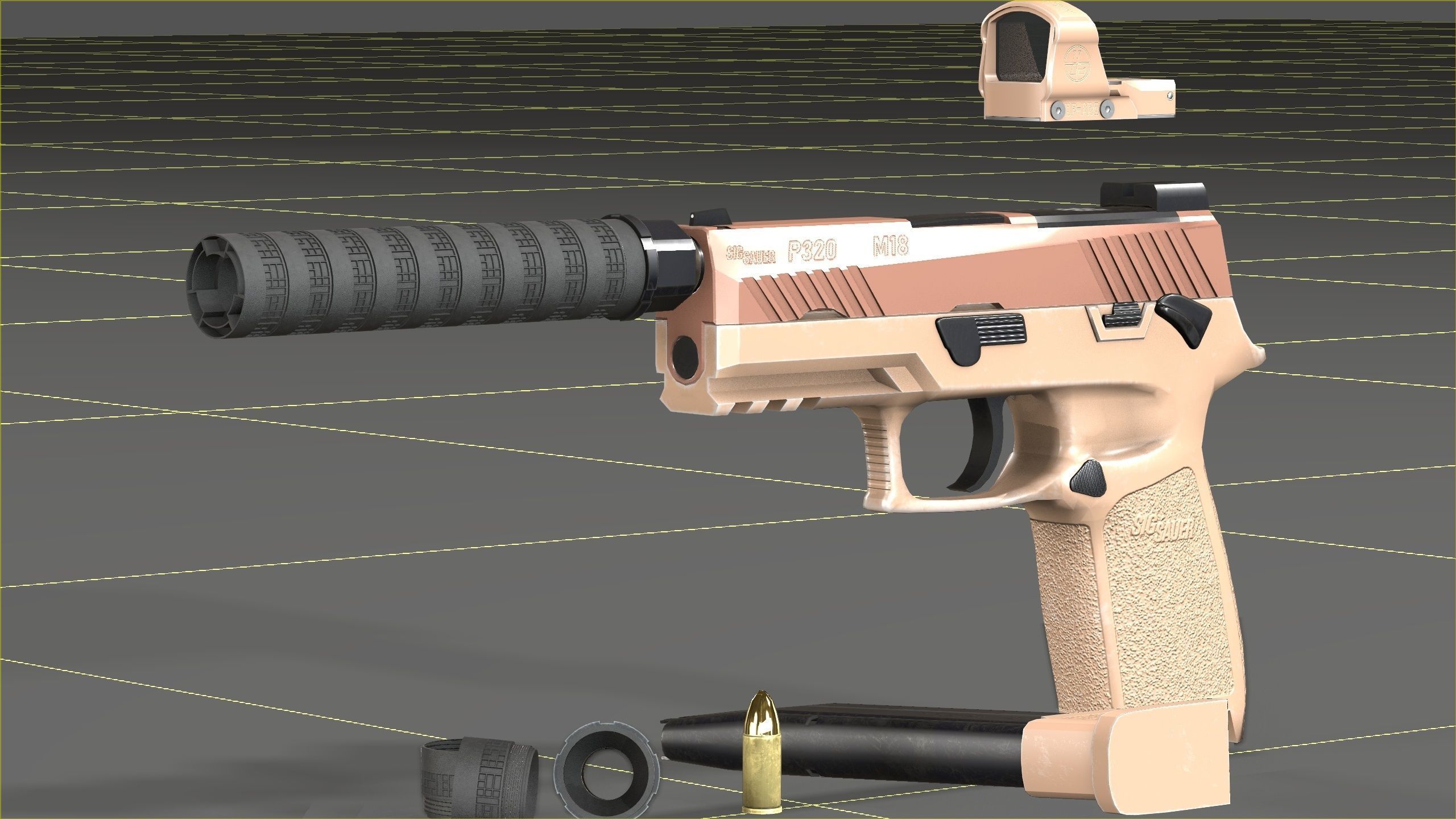 Sig Sauer M18 with MOD X Silencer Low-poly 3D model_20