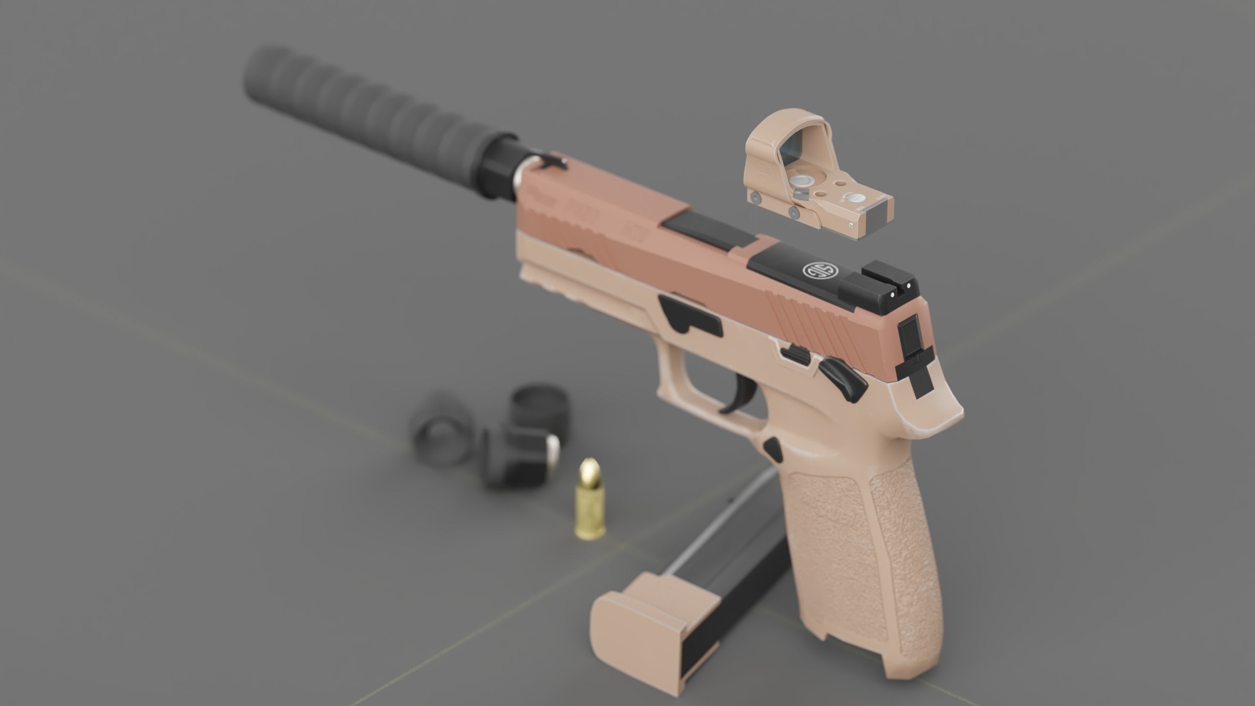 Sig Sauer M18 with MOD X Silencer Low-poly 3D model_1