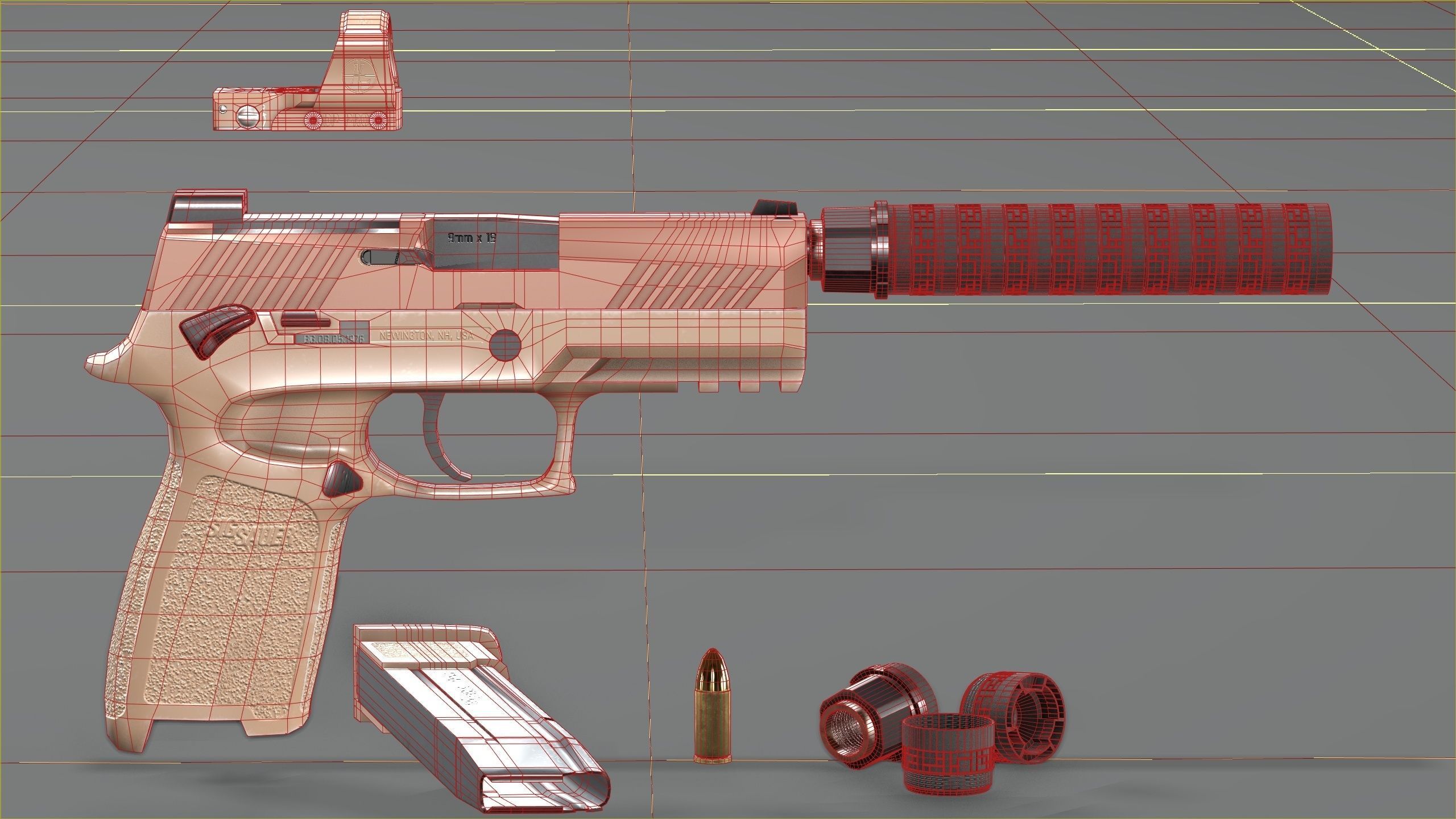 Sig Sauer M18 with MOD X Silencer Low-poly 3D model_25