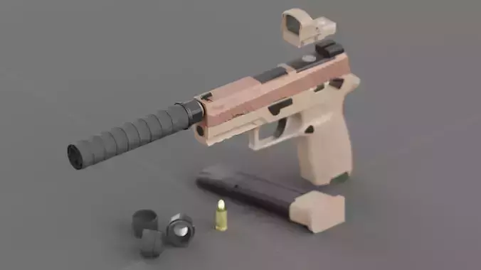 Sig Sauer M18 with MOD X Silencer Low-poly 3D model