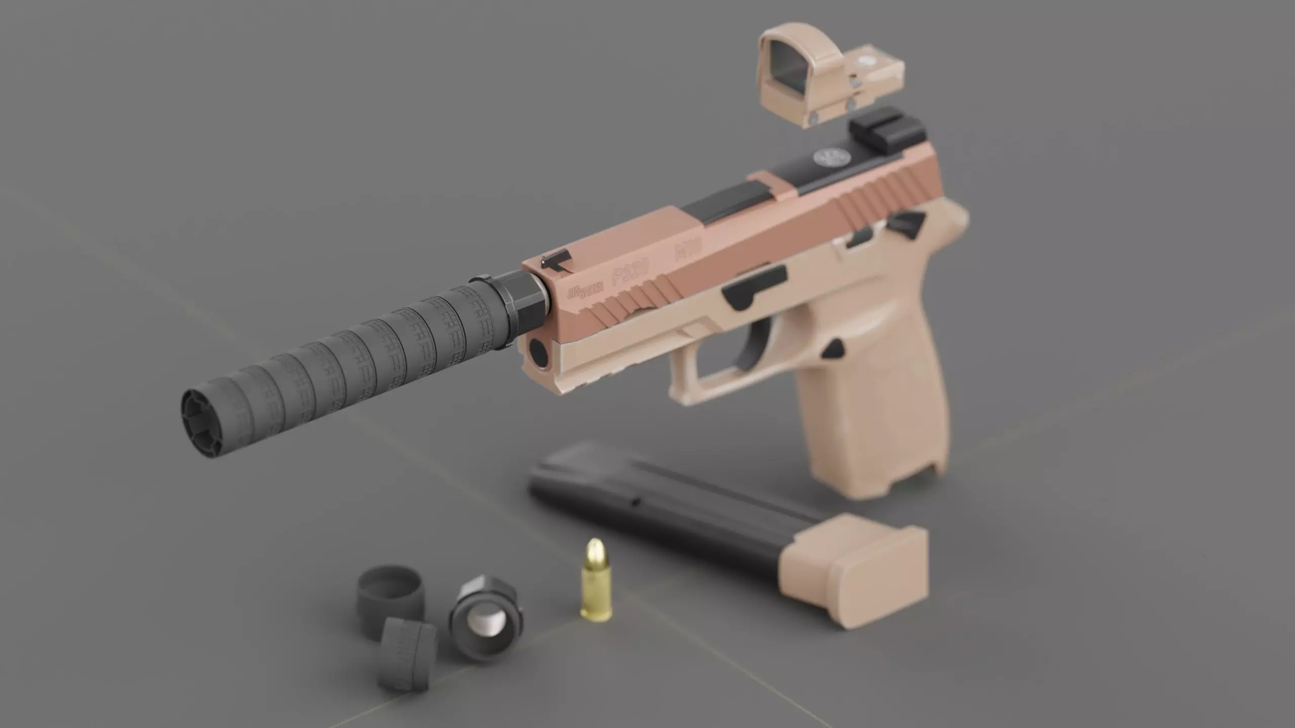 Sig Sauer M18 with MOD X Silencer Low-poly 3D model_0