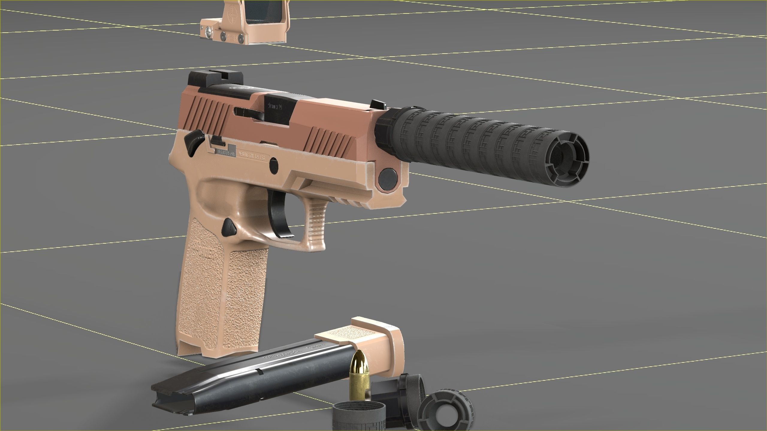 Sig Sauer M18 with MOD X Silencer Low-poly 3D model_22