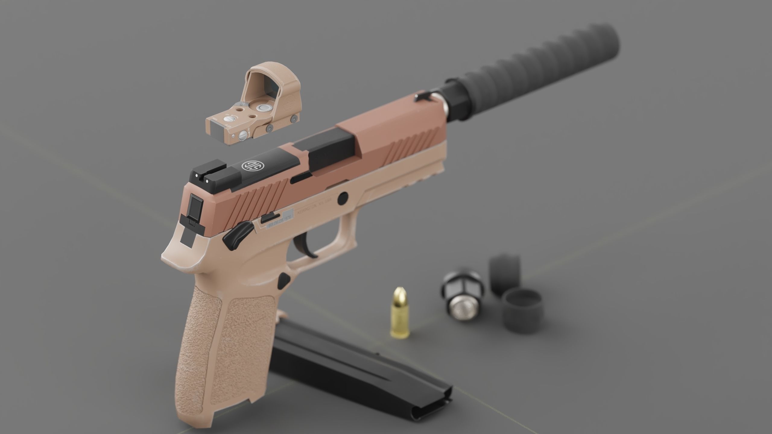 Sig Sauer M18 with MOD X Silencer Low-poly 3D model_2