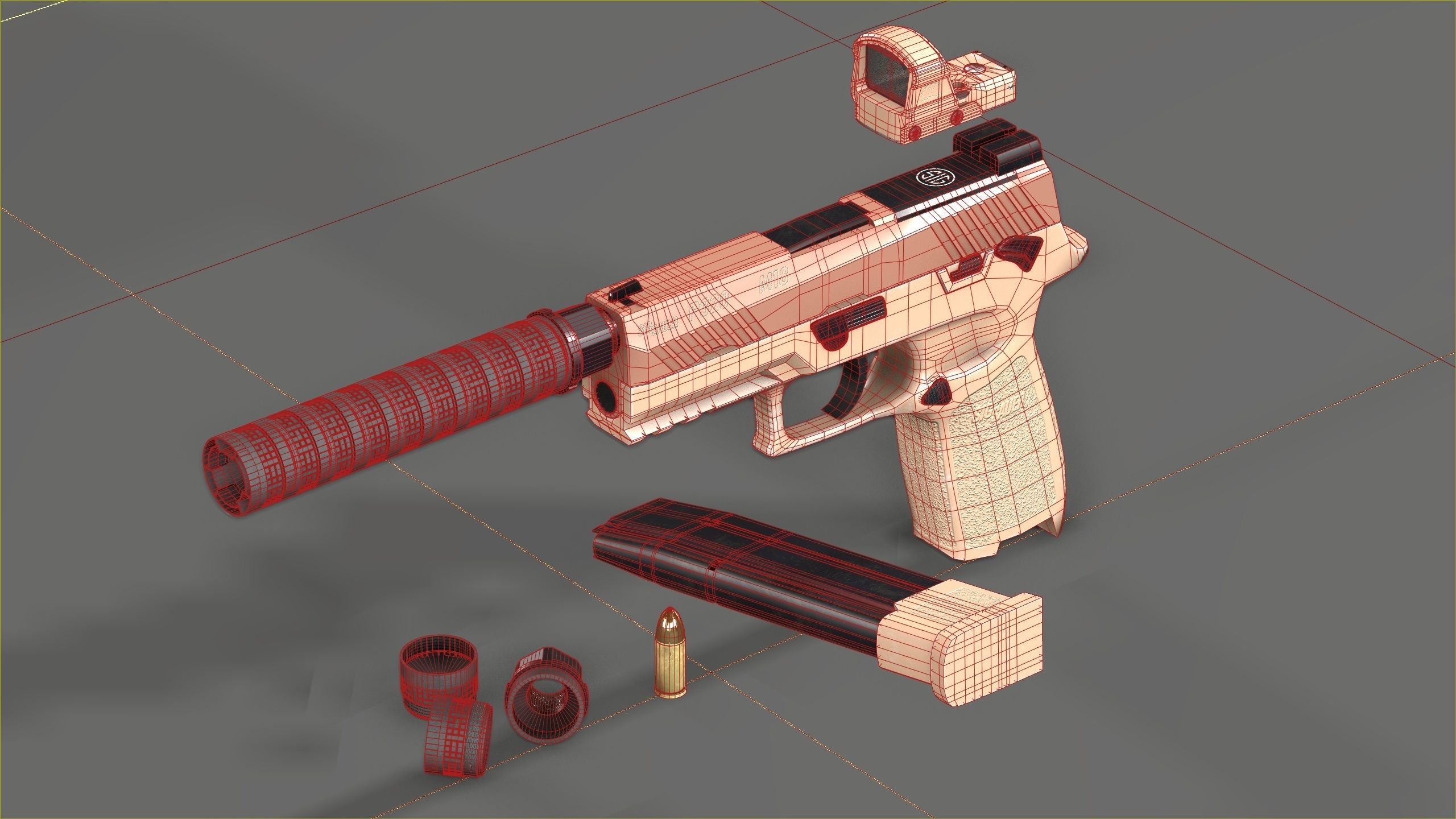 Sig Sauer M18 with MOD X Silencer Low-poly 3D model_11