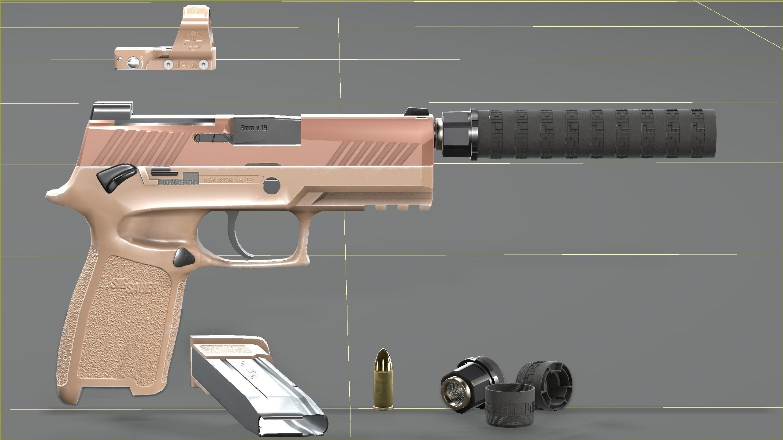 Sig Sauer M18 with MOD X Silencer Low-poly 3D model_24