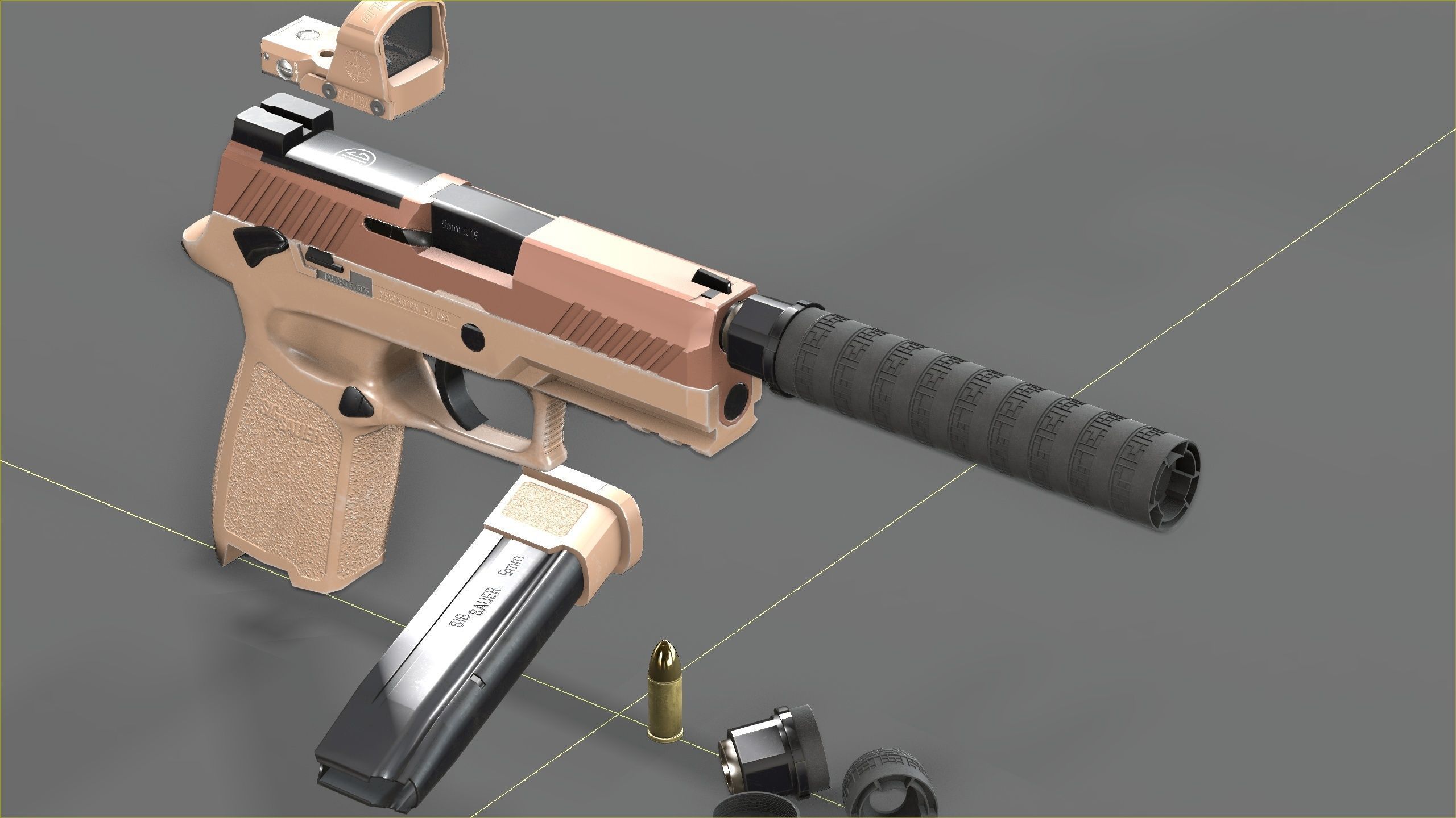 Sig Sauer M18 with MOD X Silencer Low-poly 3D model_16