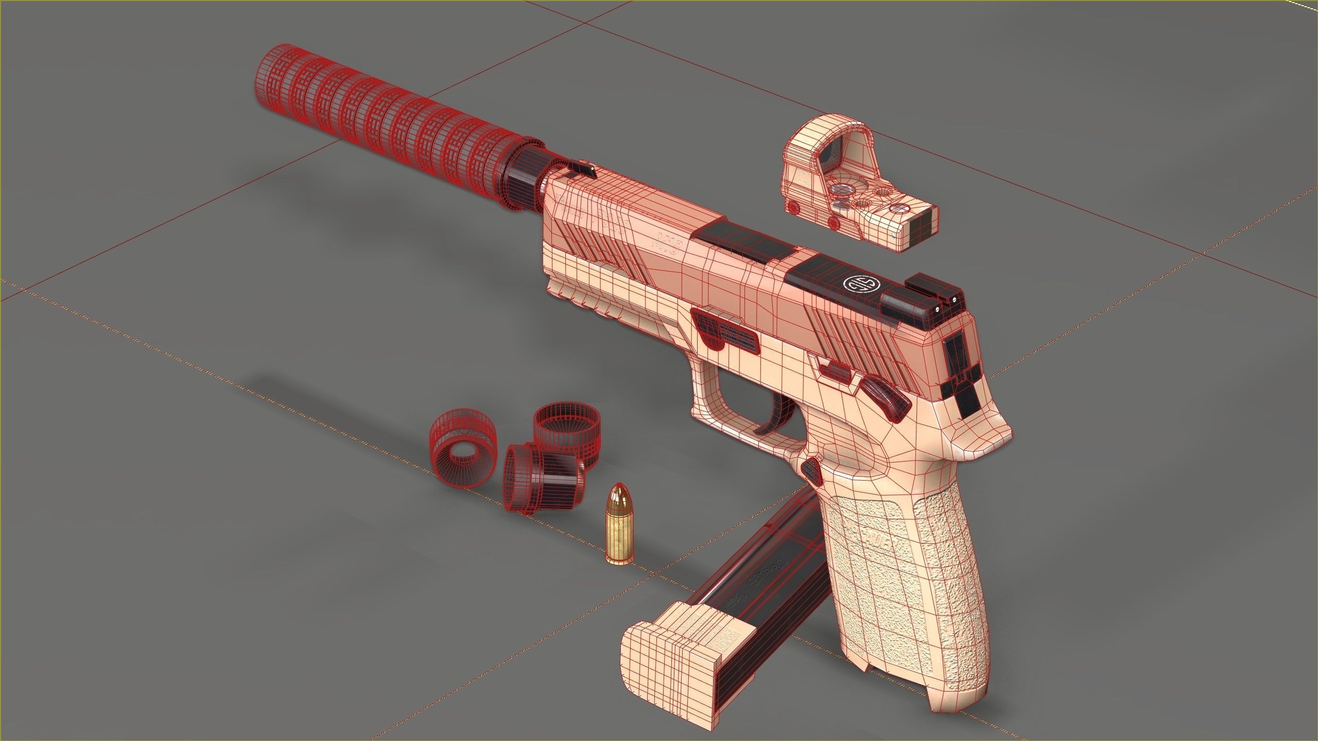 Sig Sauer M18 with MOD X Silencer Low-poly 3D model_13