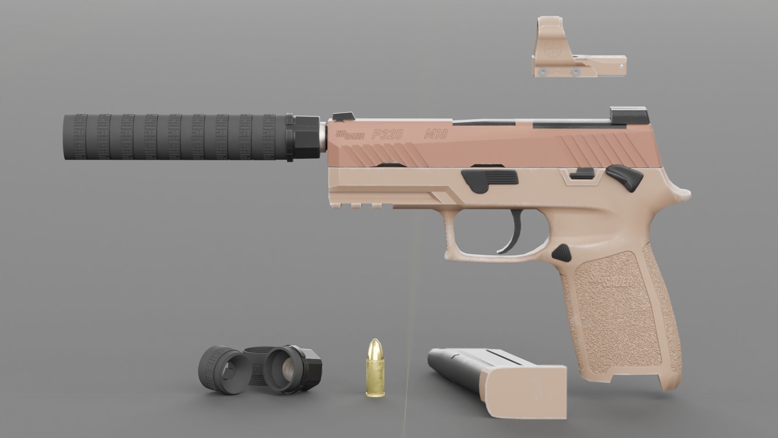 Sig Sauer M18 with MOD X Silencer Low-poly 3D model_8