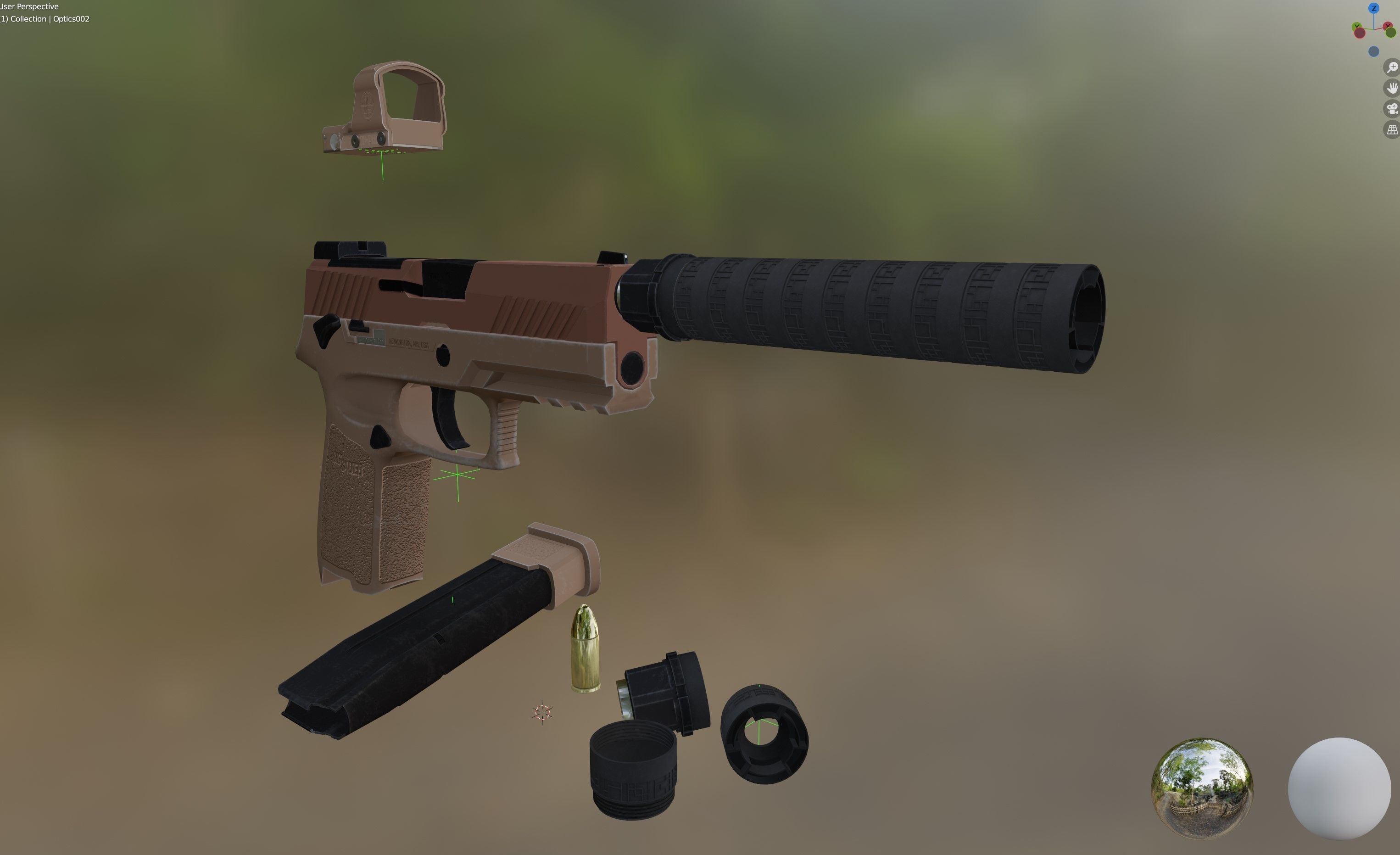 Sig Sauer M18 with MOD X Silencer Low-poly 3D model_9