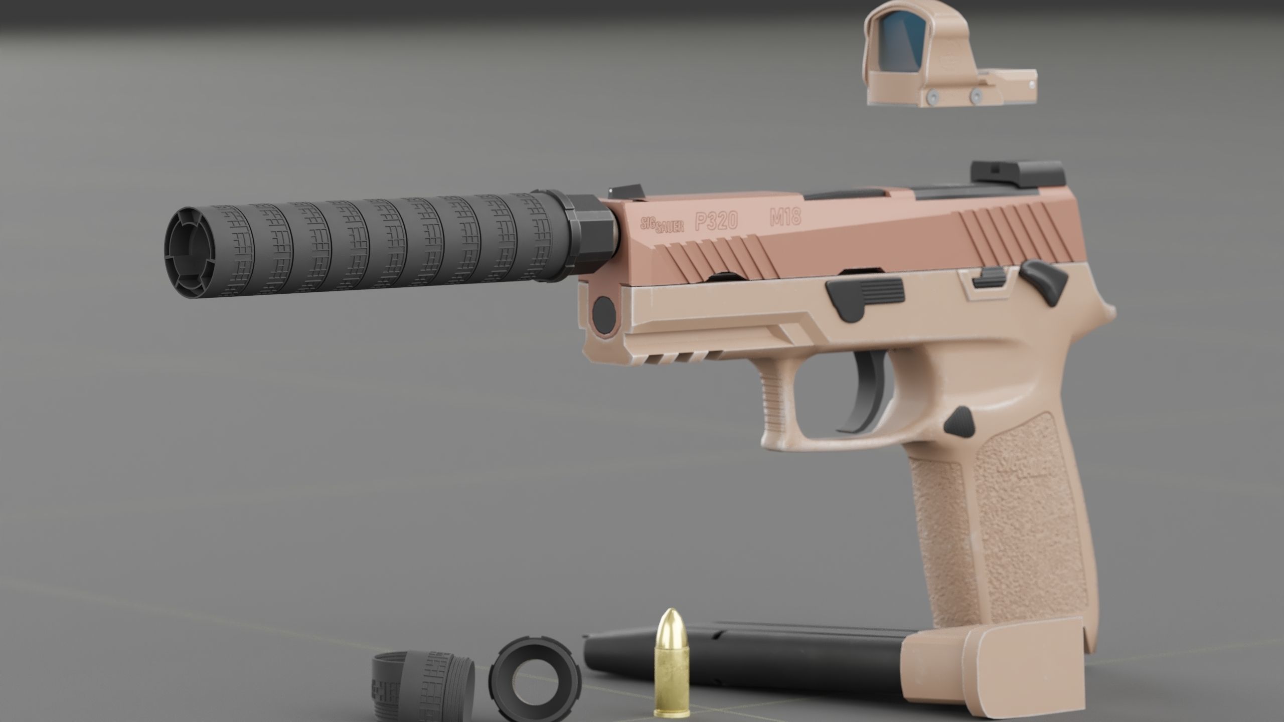 Sig Sauer M18 with MOD X Silencer Low-poly 3D model_5