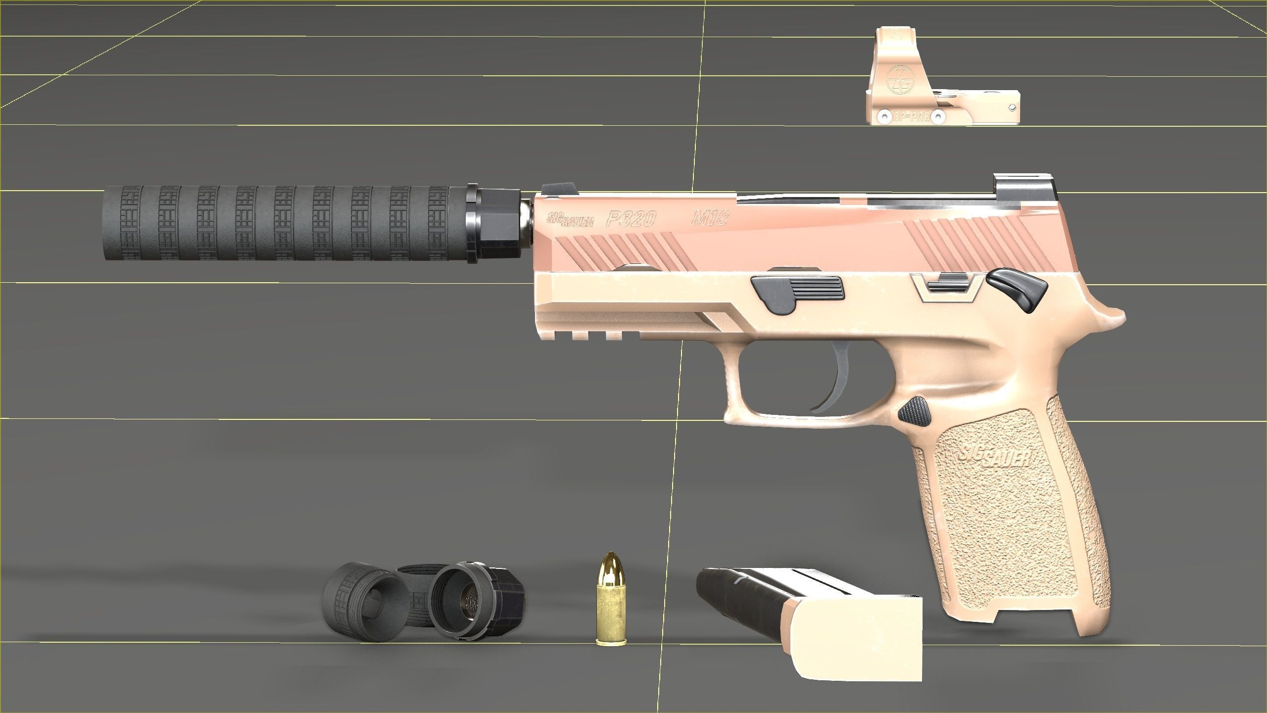 Sig Sauer M18 with MOD X Silencer Low-poly 3D model_26